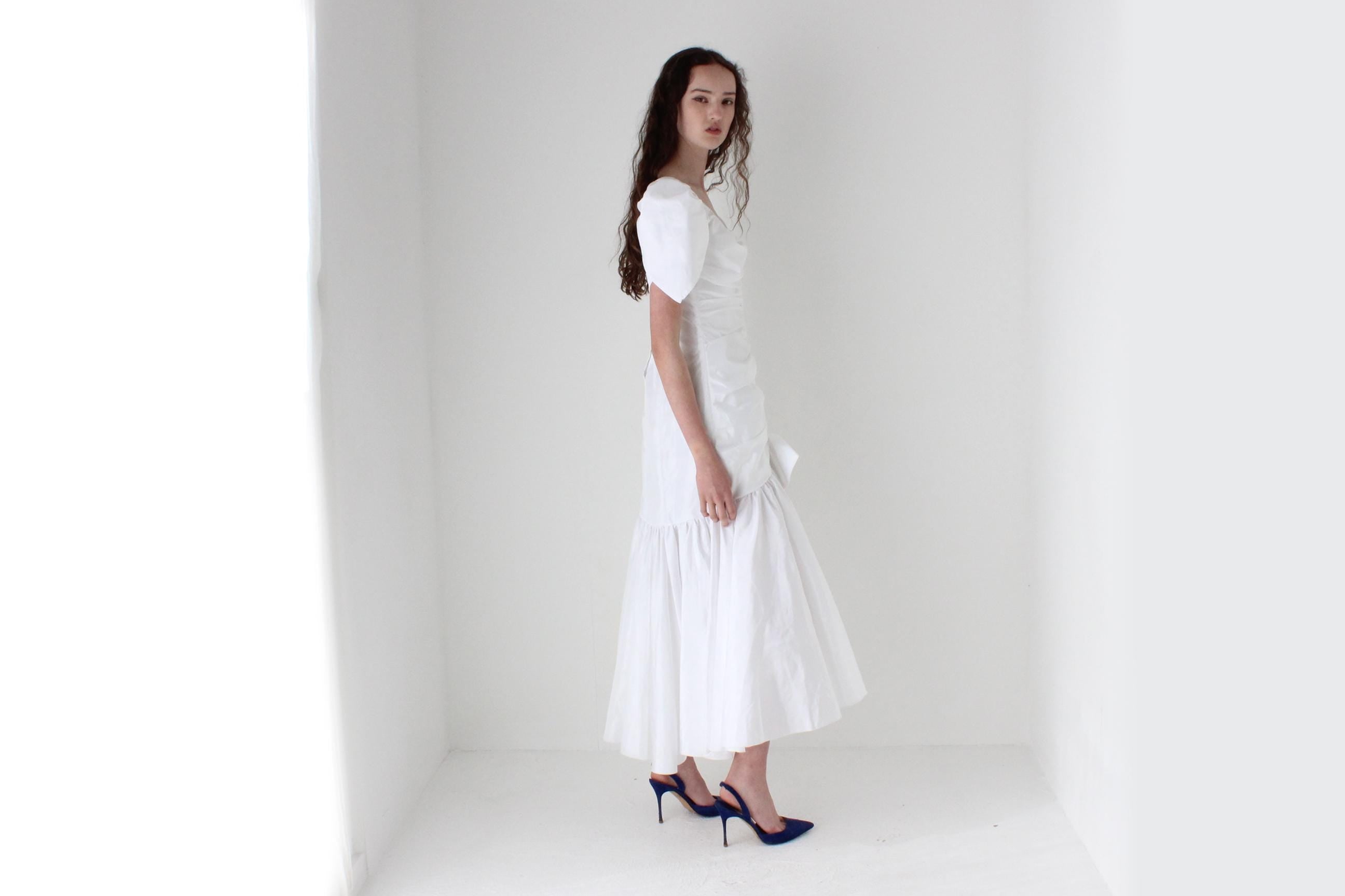 80s Puff Taffeta Drop Waist Dress