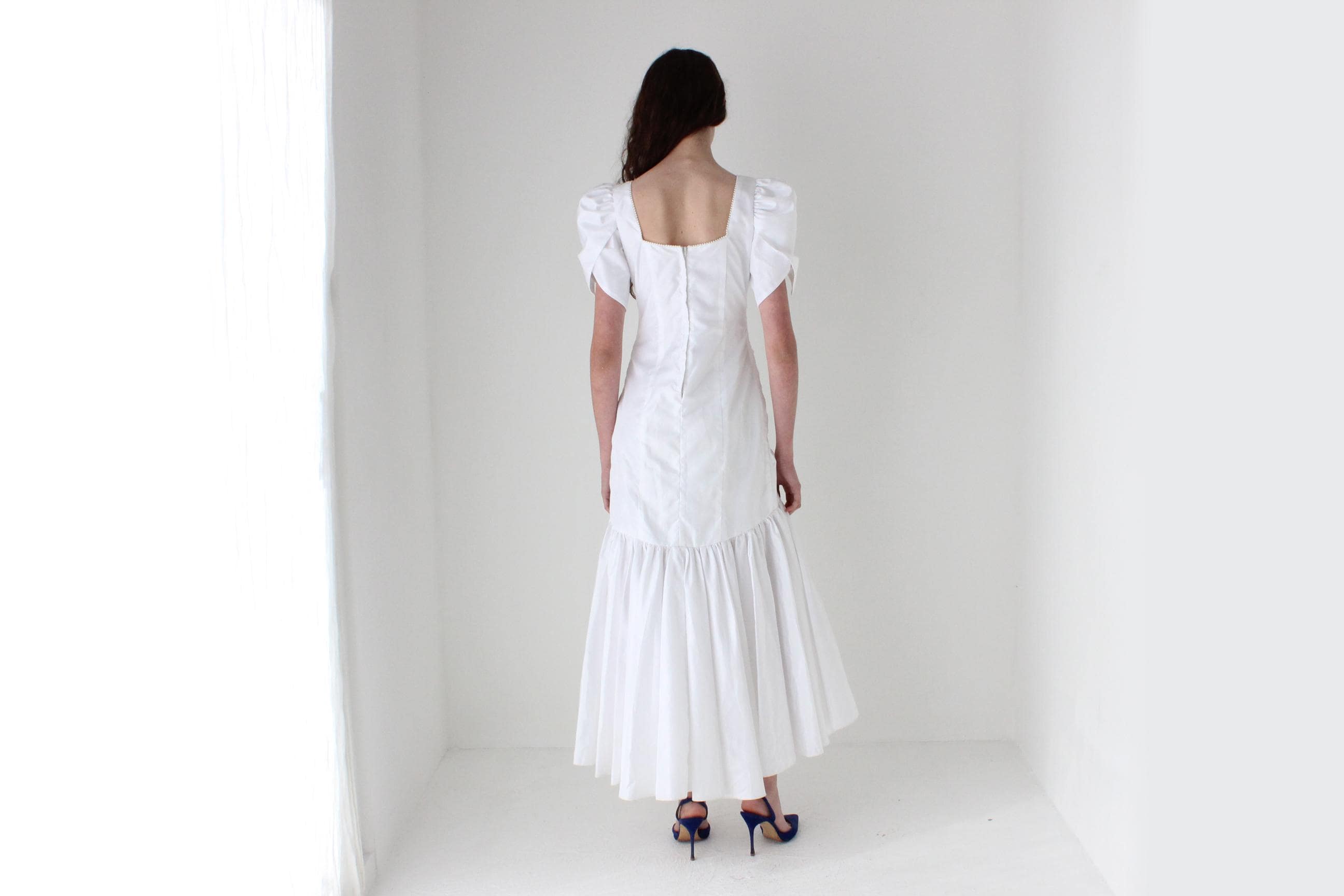 80s Puff Taffeta Drop Waist Dress