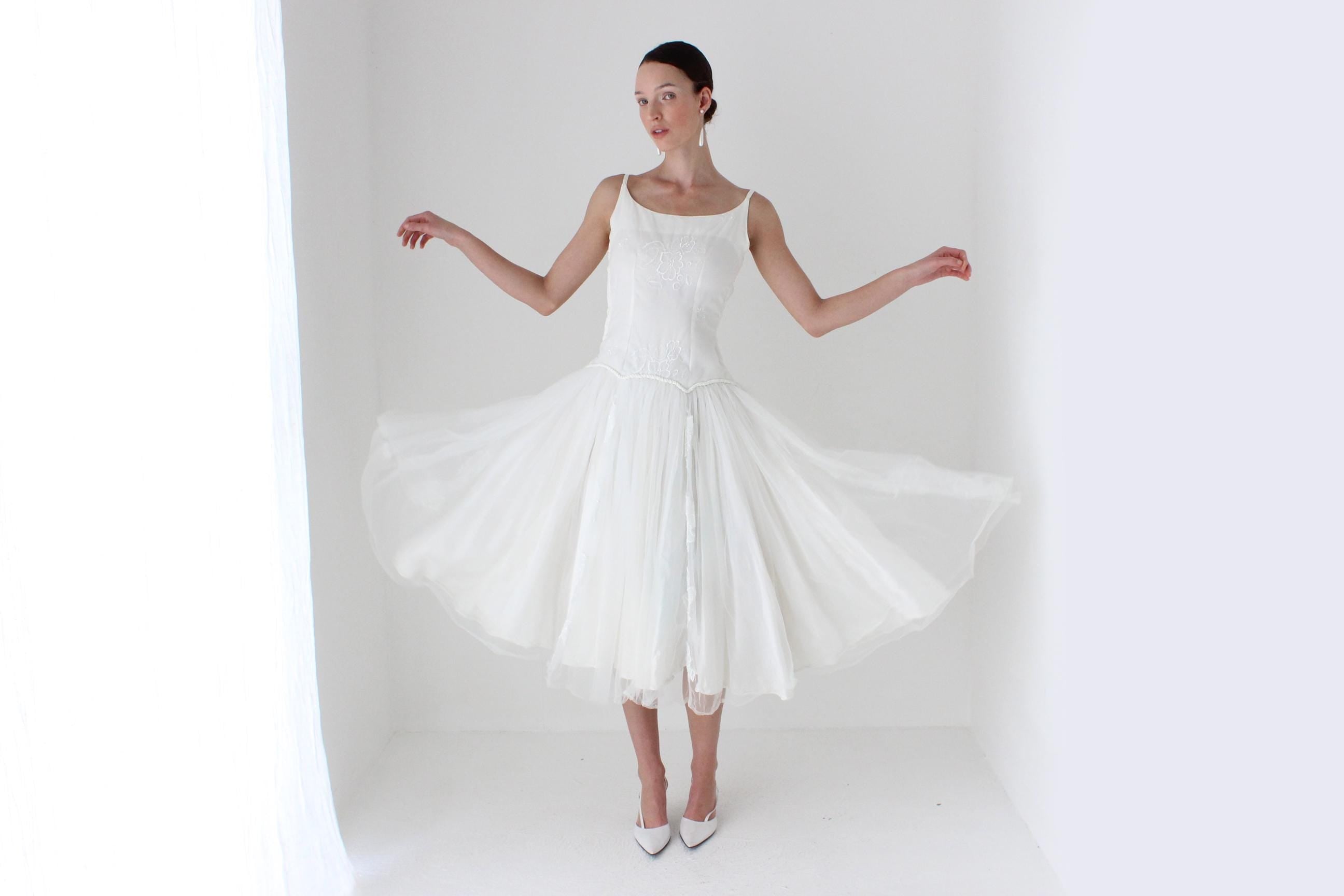 1950s Layered Tulle Drop Waist Dress