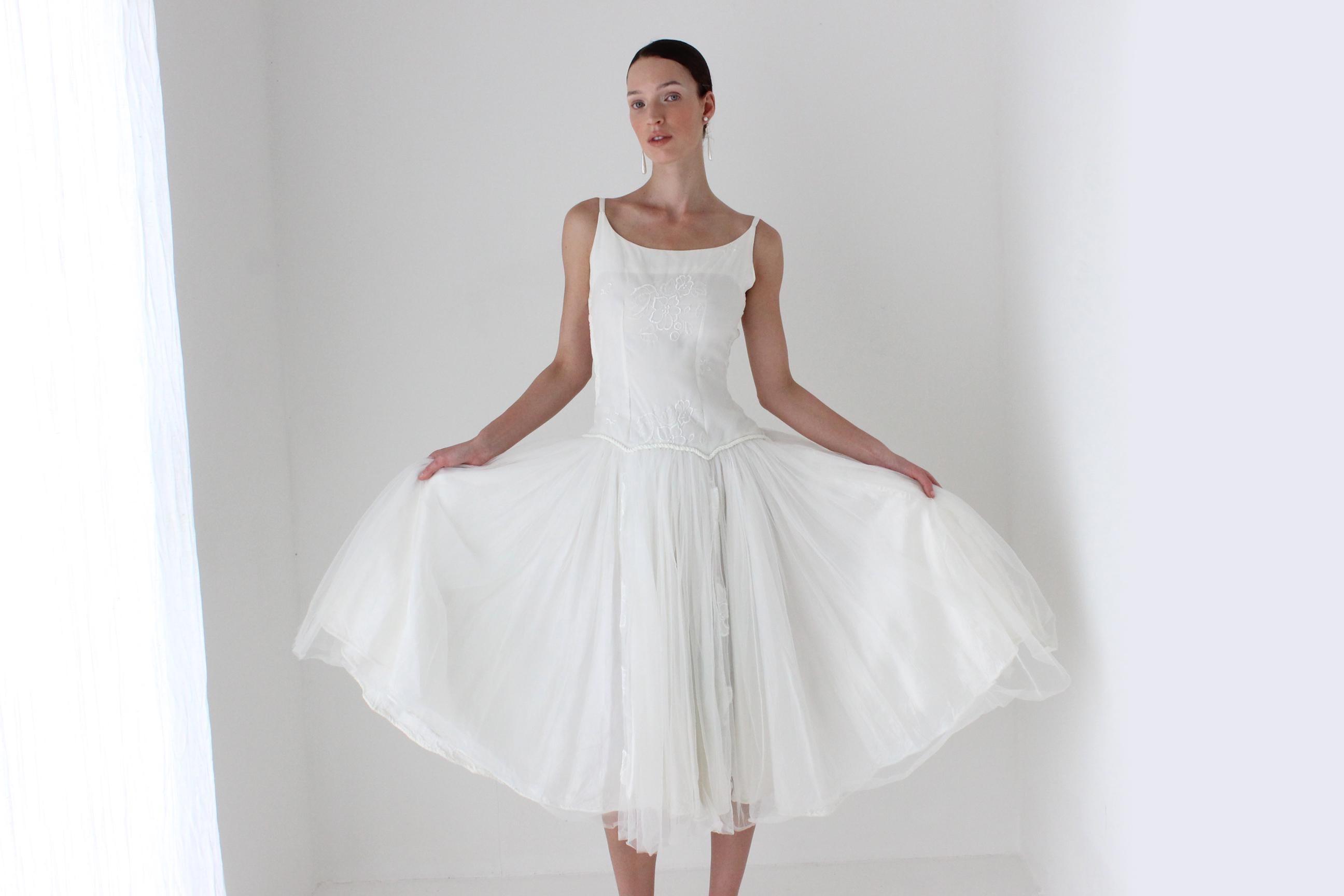 1950s Layered Tulle Drop Waist Dress