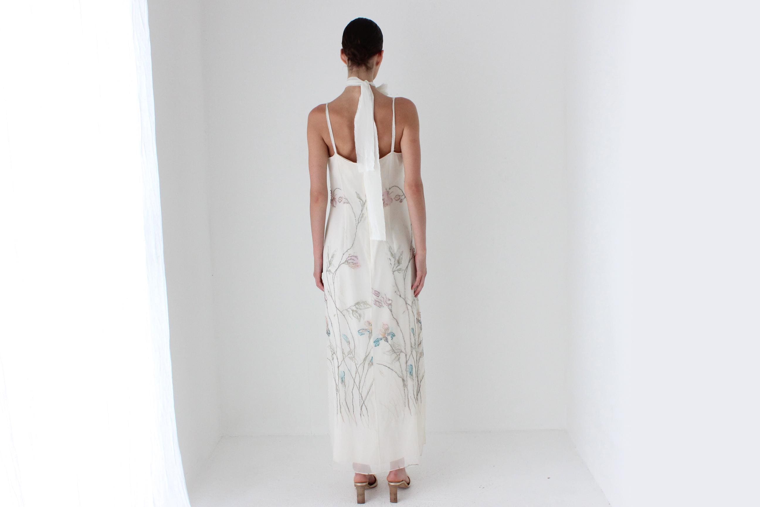 90s Pure Silk Painterly Floral Wearable Art Slip