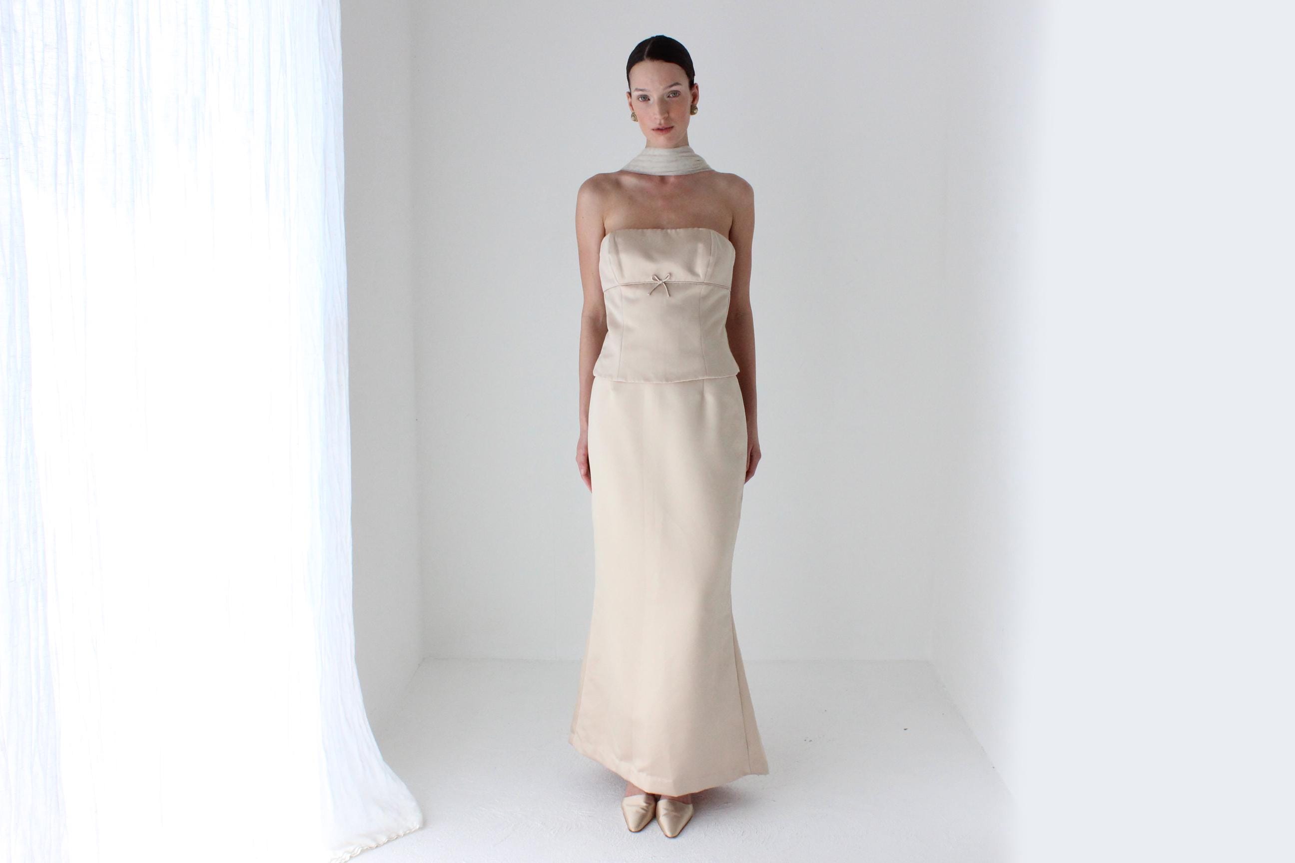 2000s Amsale Oyster Satin Two Piece Set