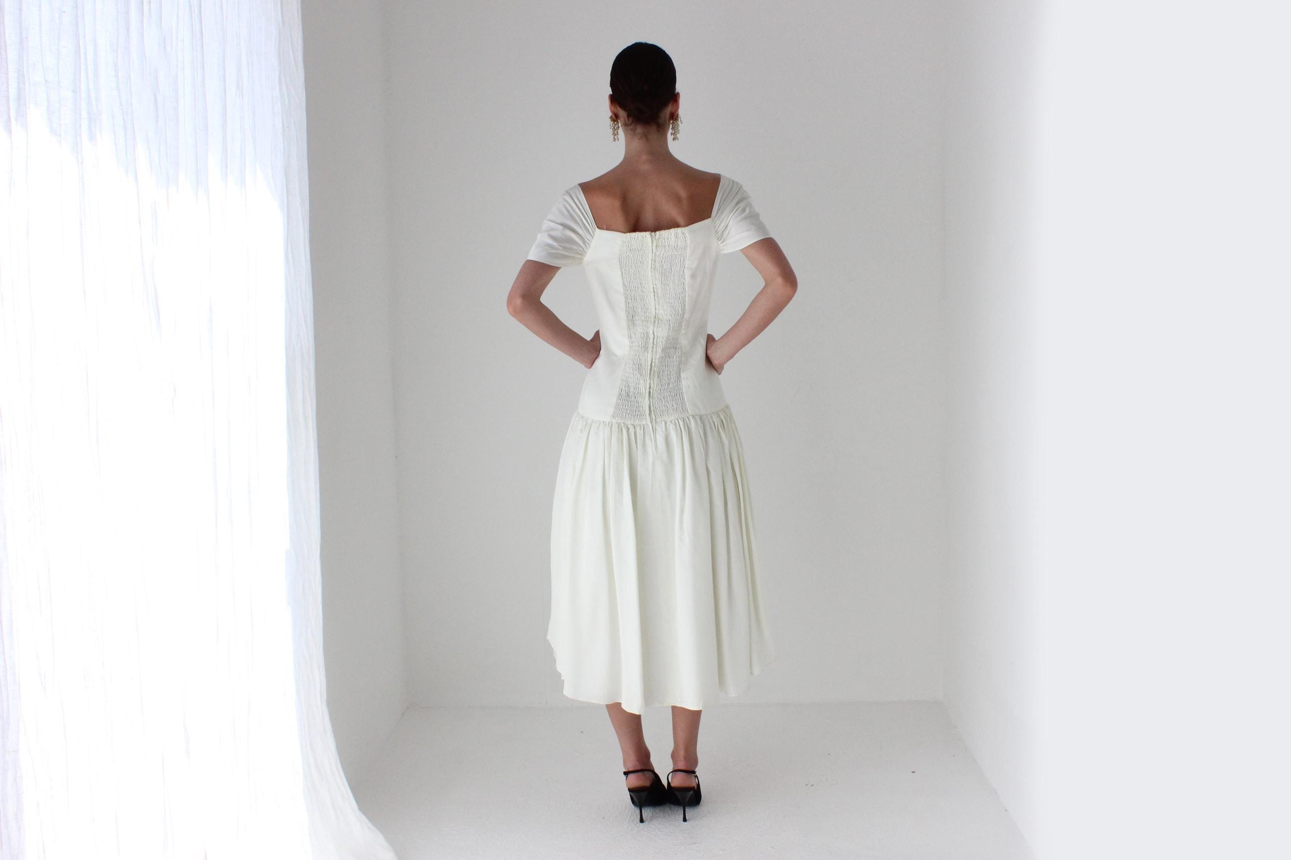80s French Vintage Taffeta Drop Waist Party Dress
