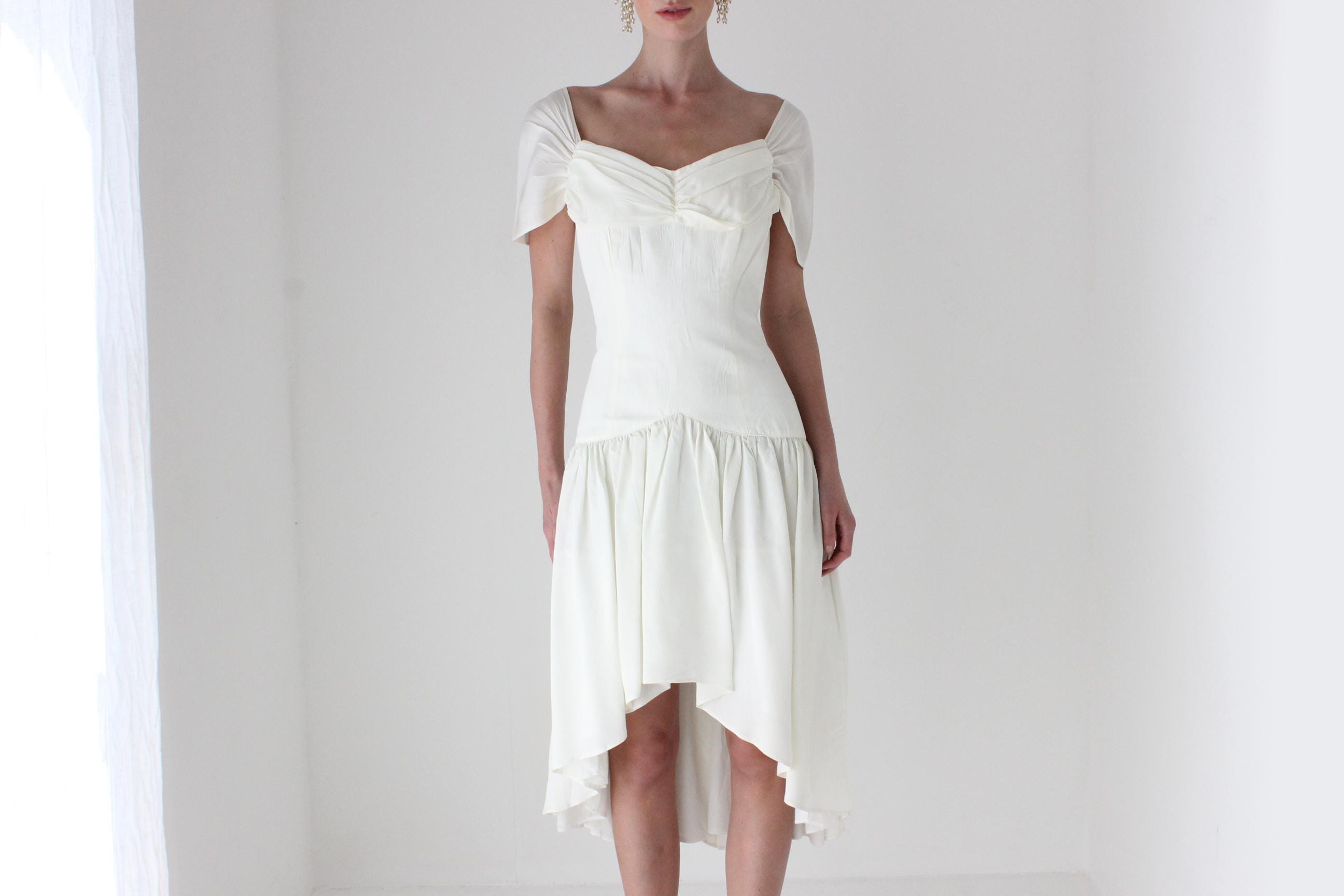 80s French Vintage Taffeta Drop Waist Party Dress