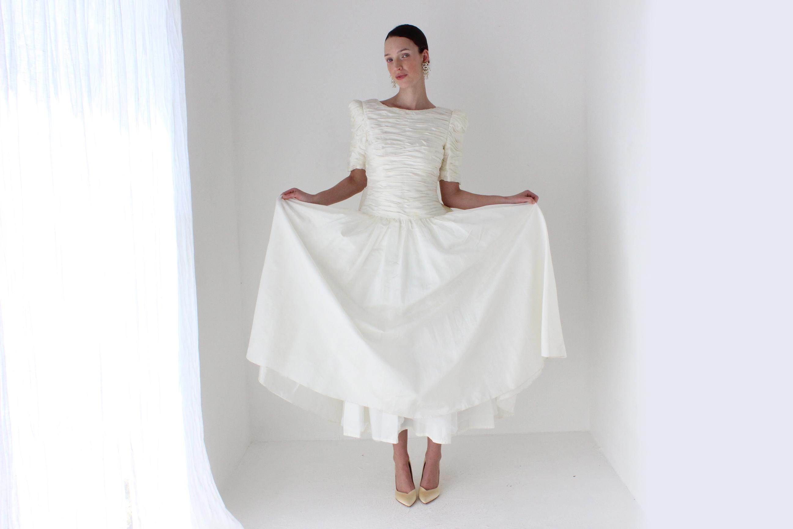 Glorious 80s Victor Costa Silk Taffeta Tea Length Dress