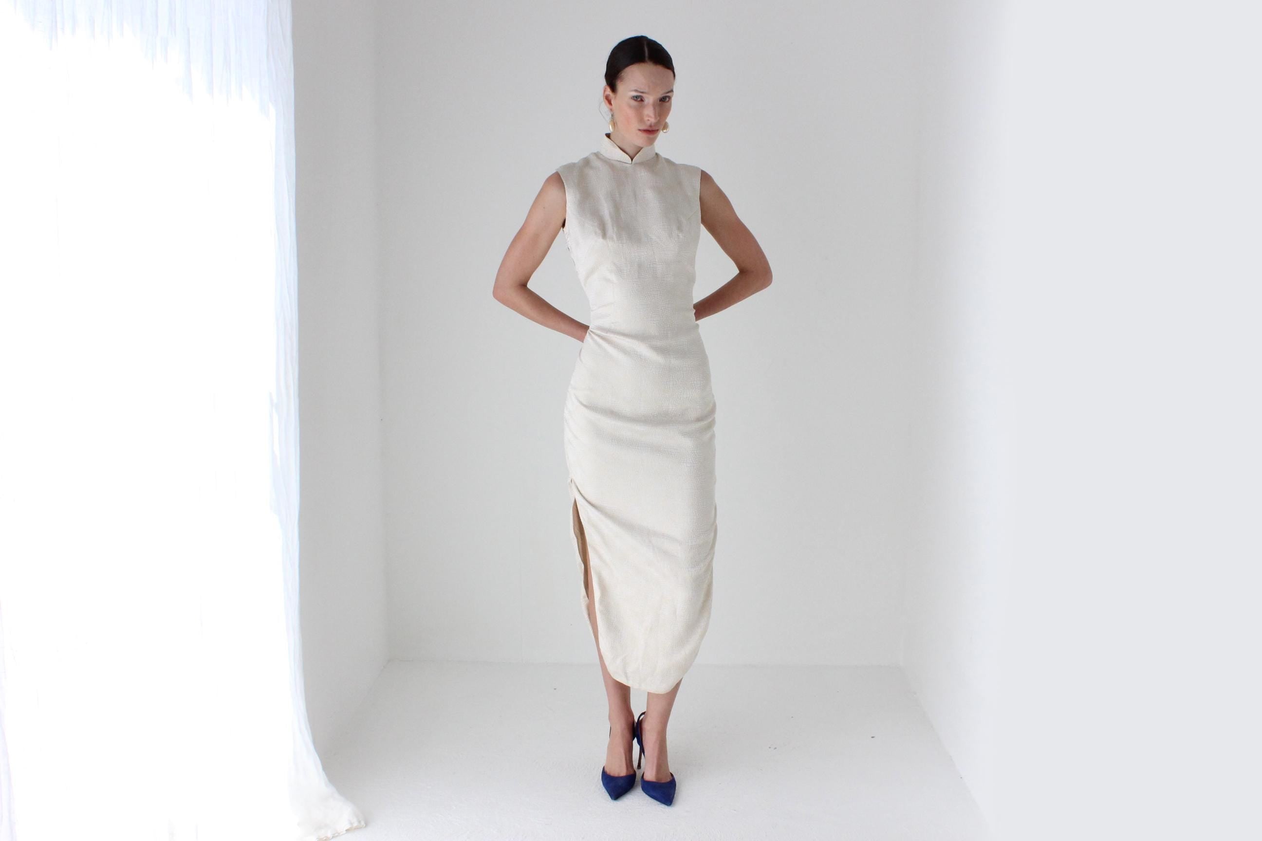80s Custom Made Mandarin Collar Dress