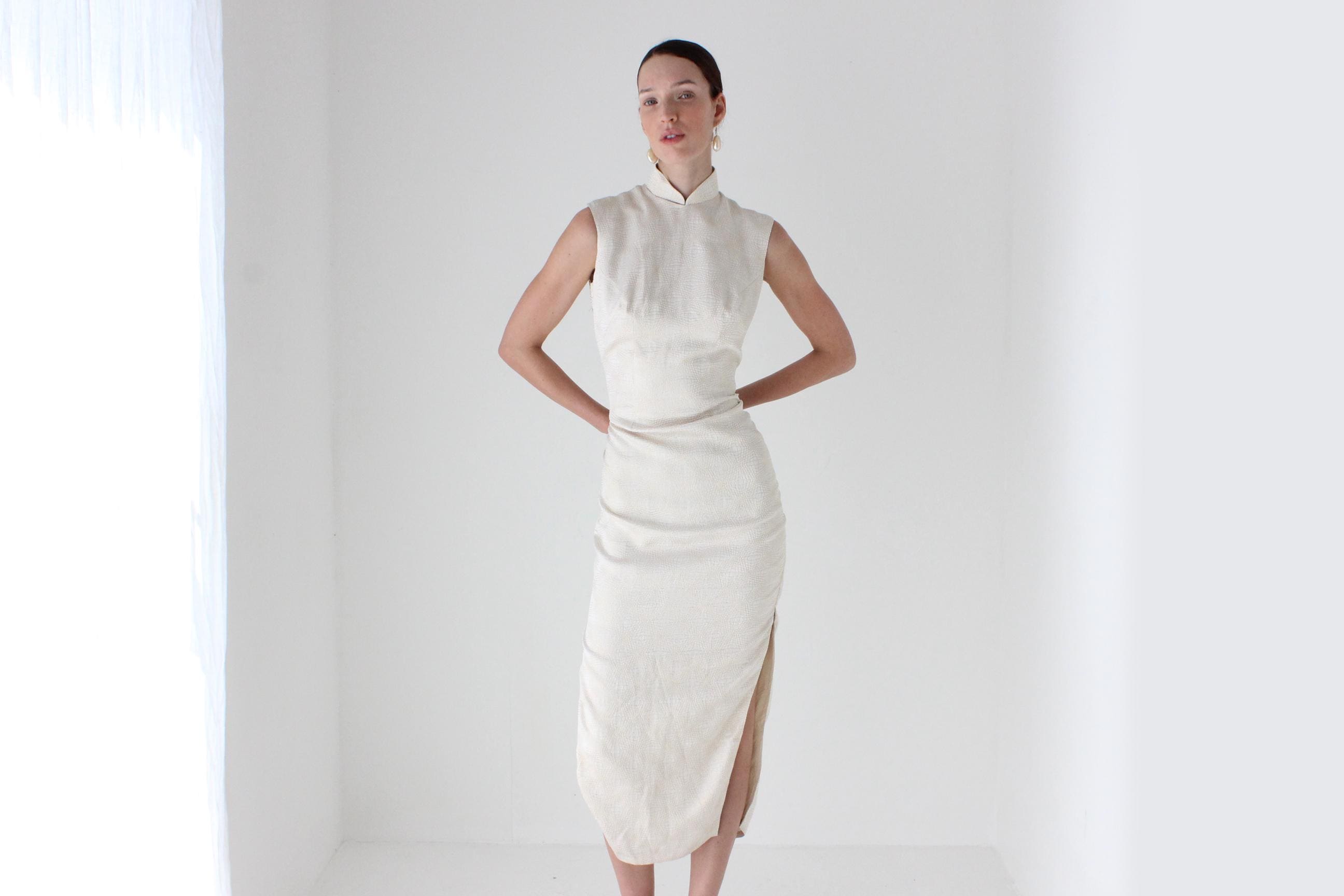 80s Custom Made Mandarin Collar Dress