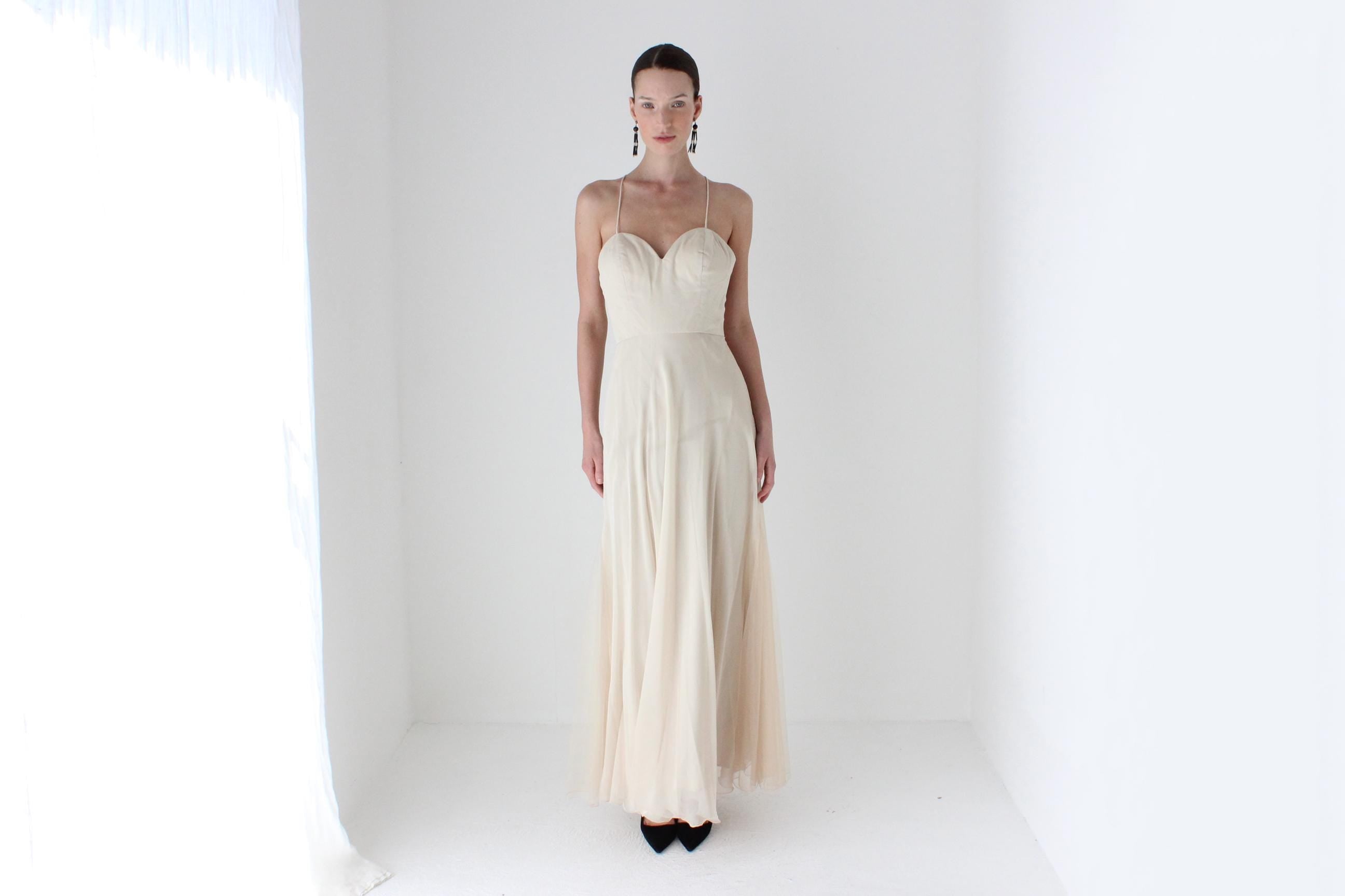 2000s Diane Freis Sexy Backless Chiffon Gown
