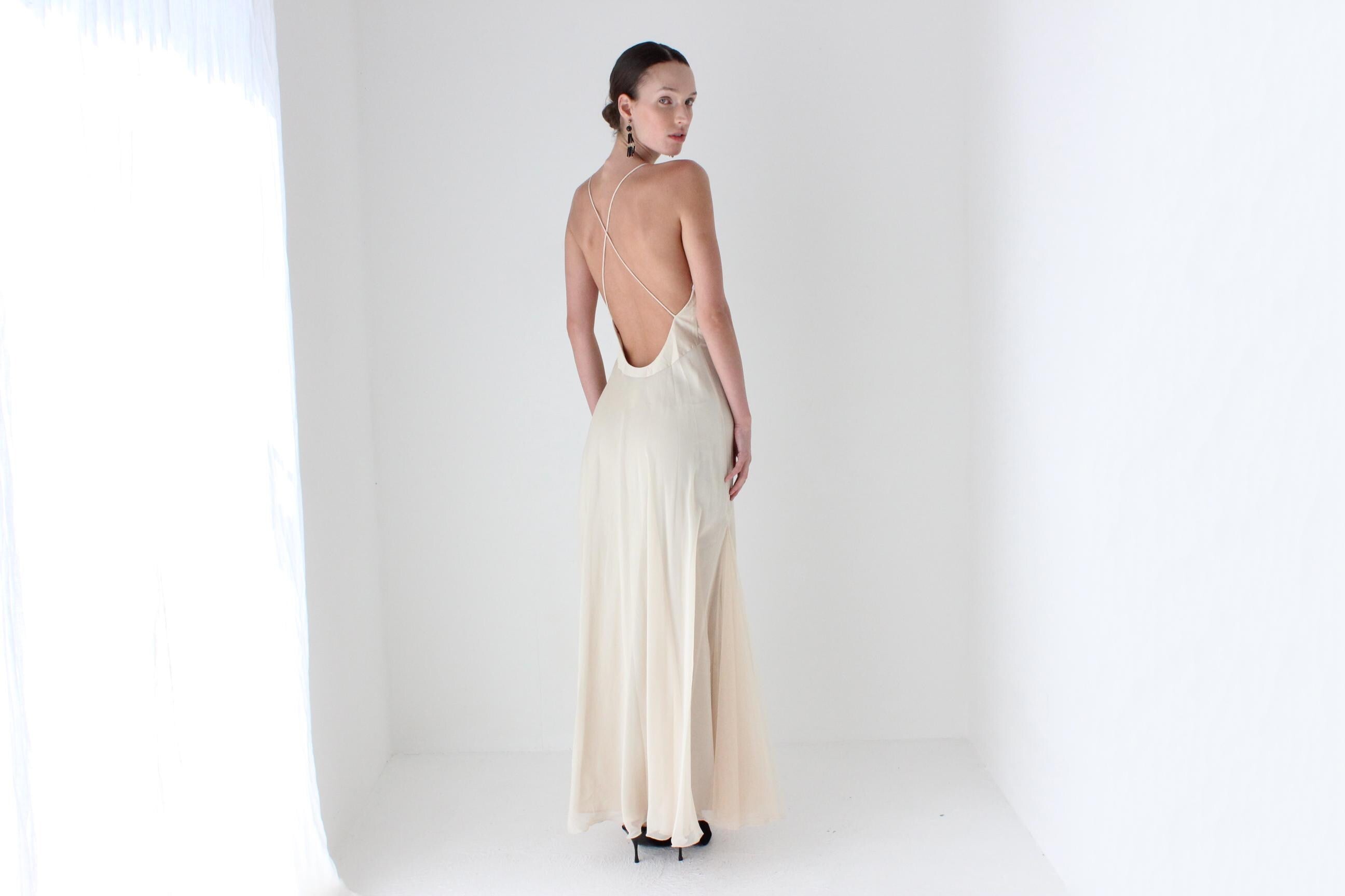 2000s Diane Freis Sexy Backless Chiffon Gown