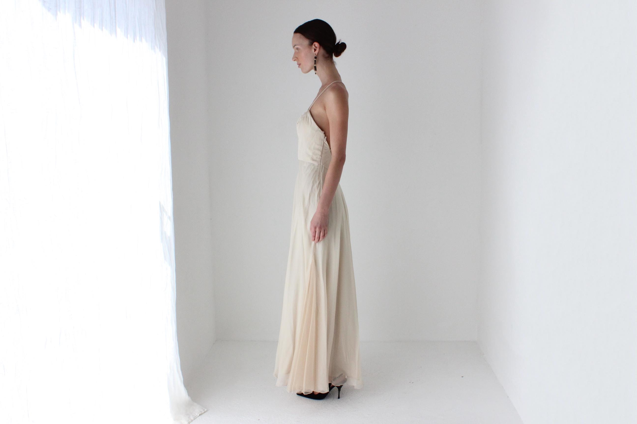 2000s Diane Freis Sexy Backless Chiffon Gown