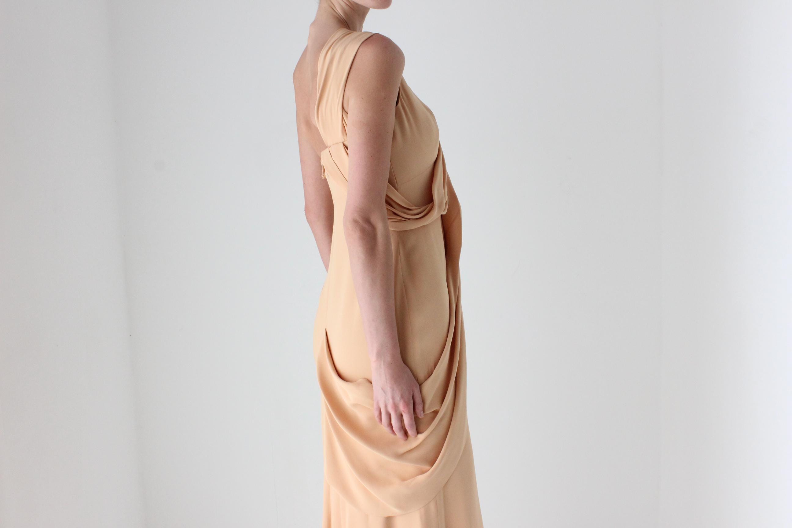 2000s J Mendel Paris Asymmetric Draped Silk Hourglass Gown