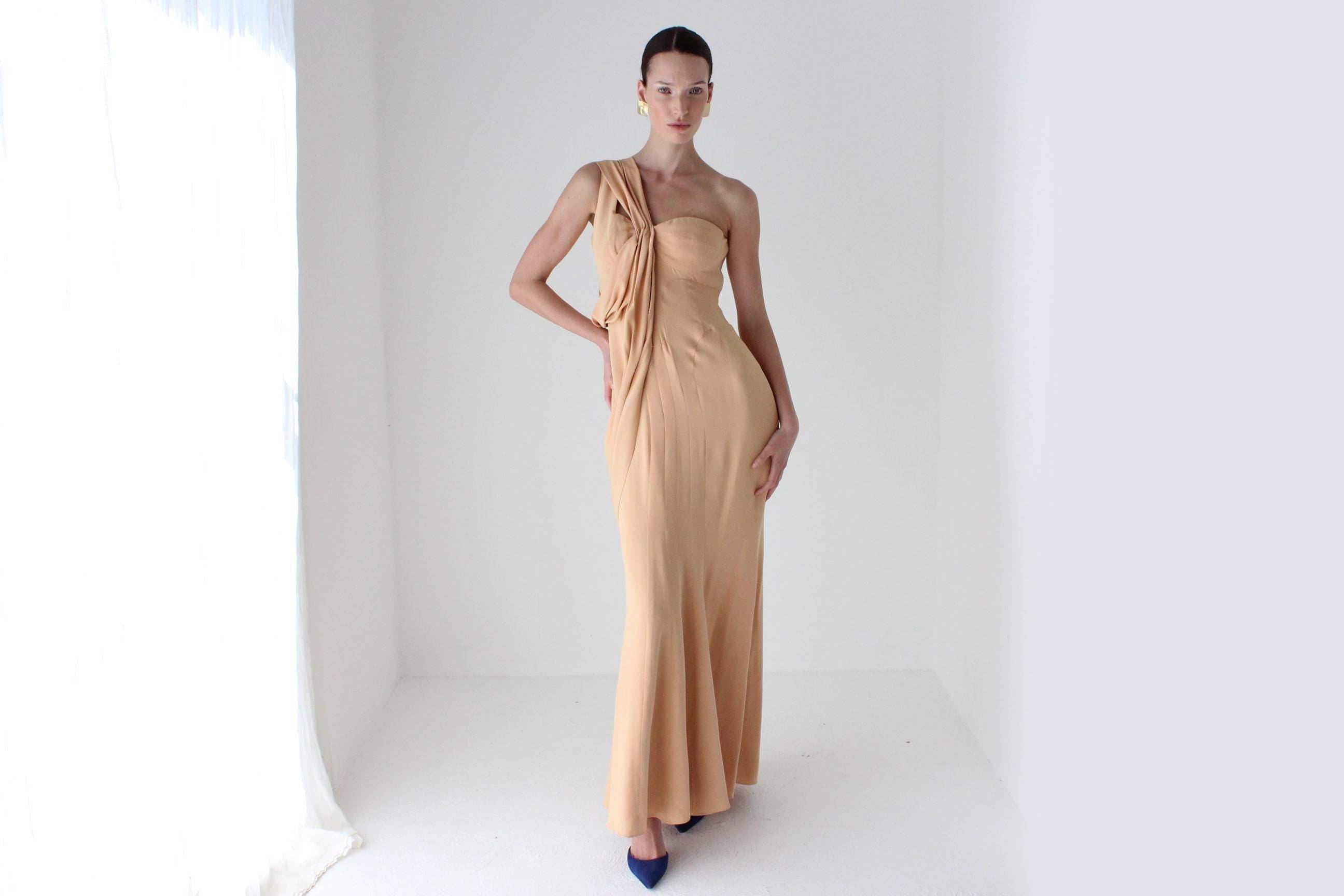 2000s J Mendel Paris Asymmetric Draped Silk Hourglass Gown