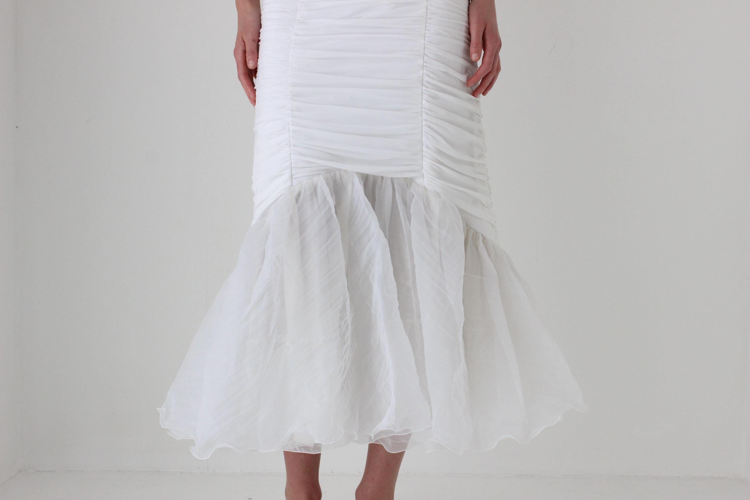 80s Ruched Mermaid Dress w/ Organza Puff Skirt