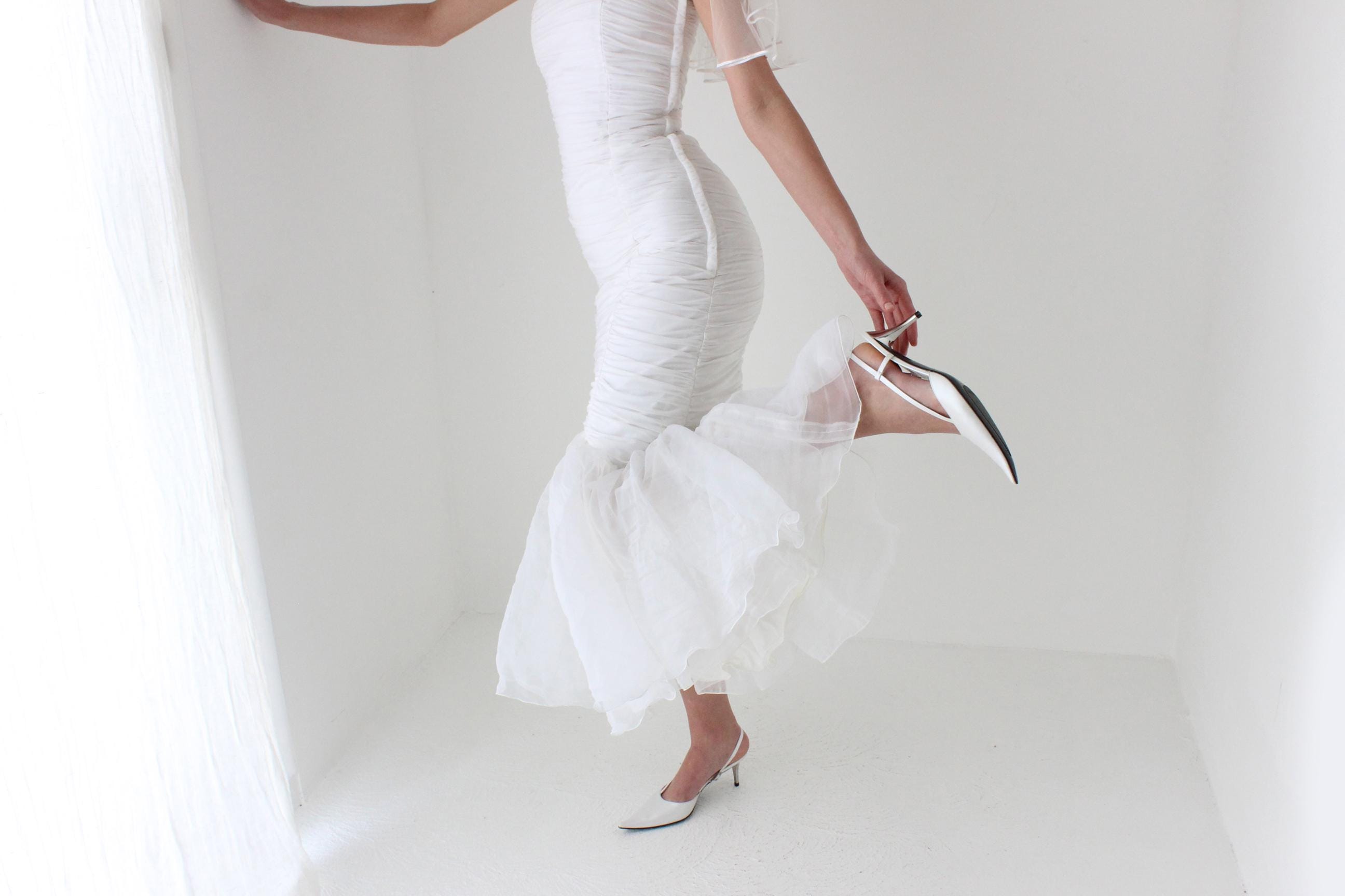 80s Ruched Mermaid Dress w/ Organza Puff Skirt