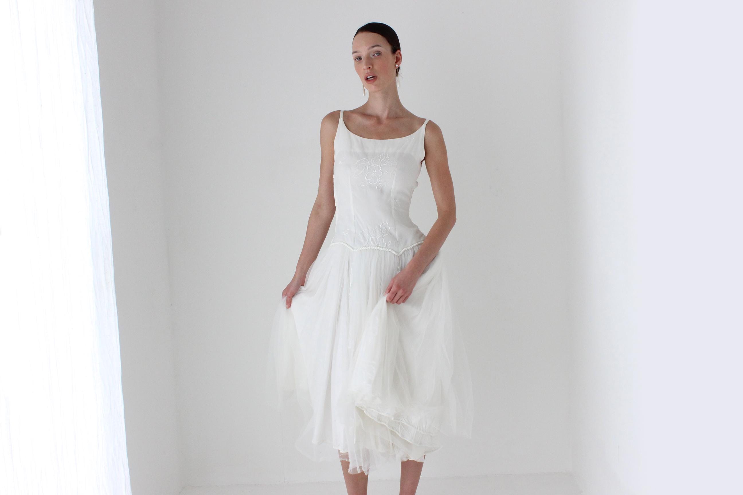 1950s Layered Tulle Drop Waist Dress