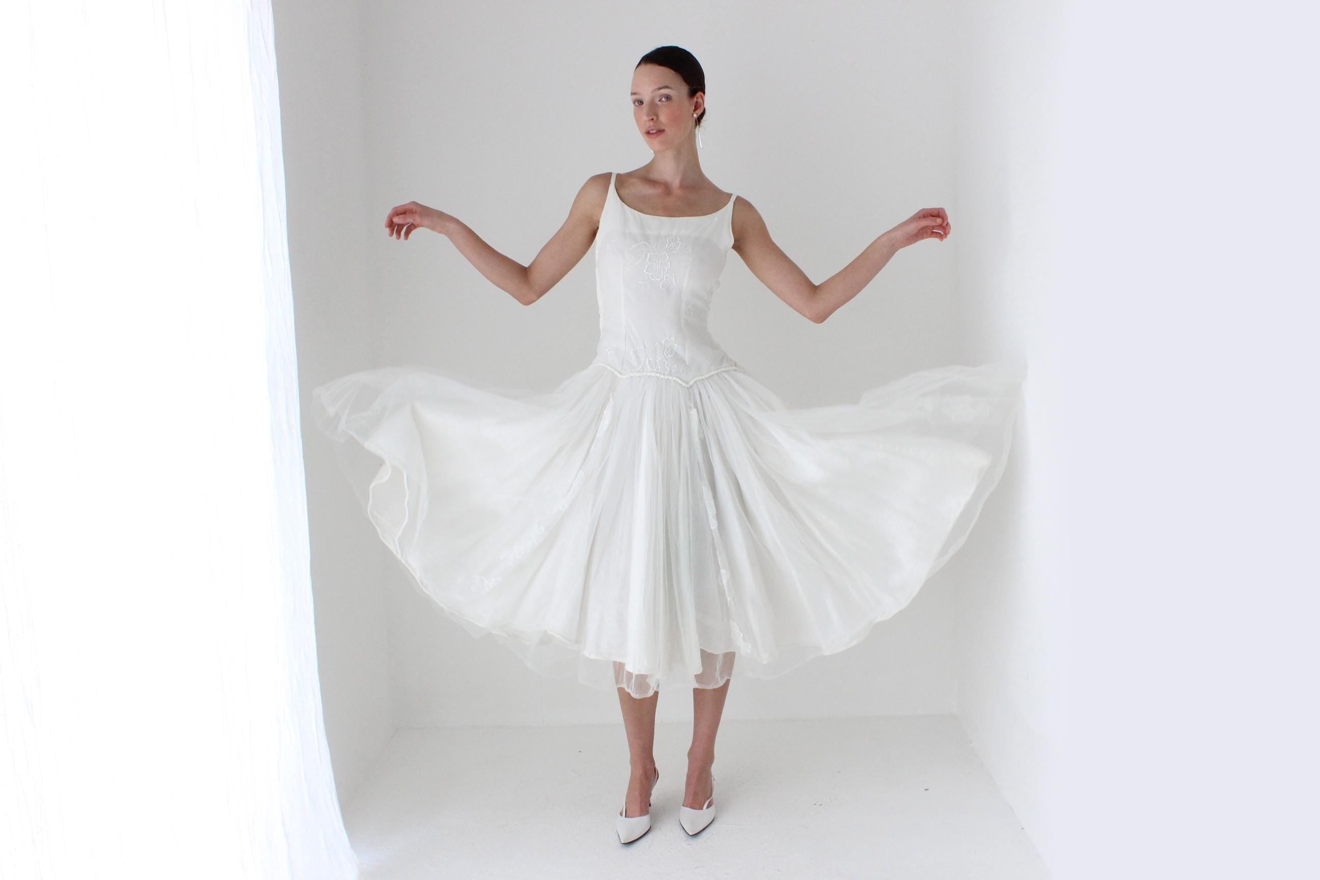 1950s Layered Tulle Drop Waist Dress