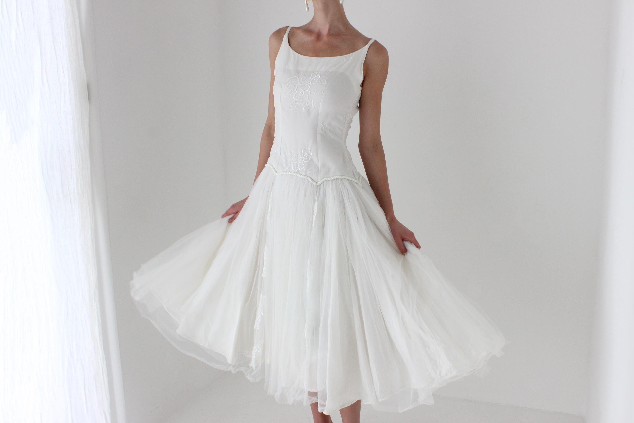 1950s Layered Tulle Drop Waist Dress