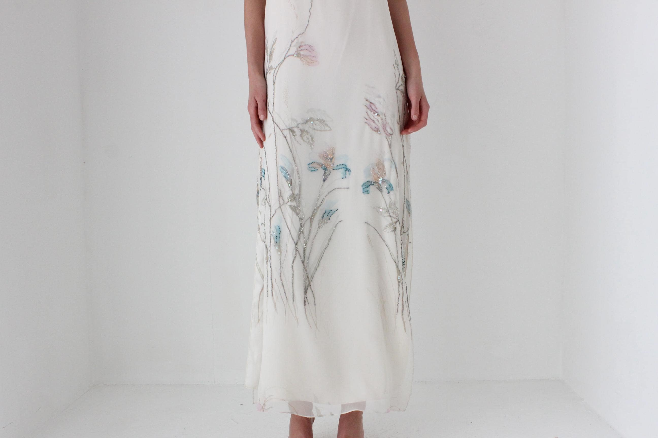 90s Pure Silk Painterly Floral Wearable Art Slip