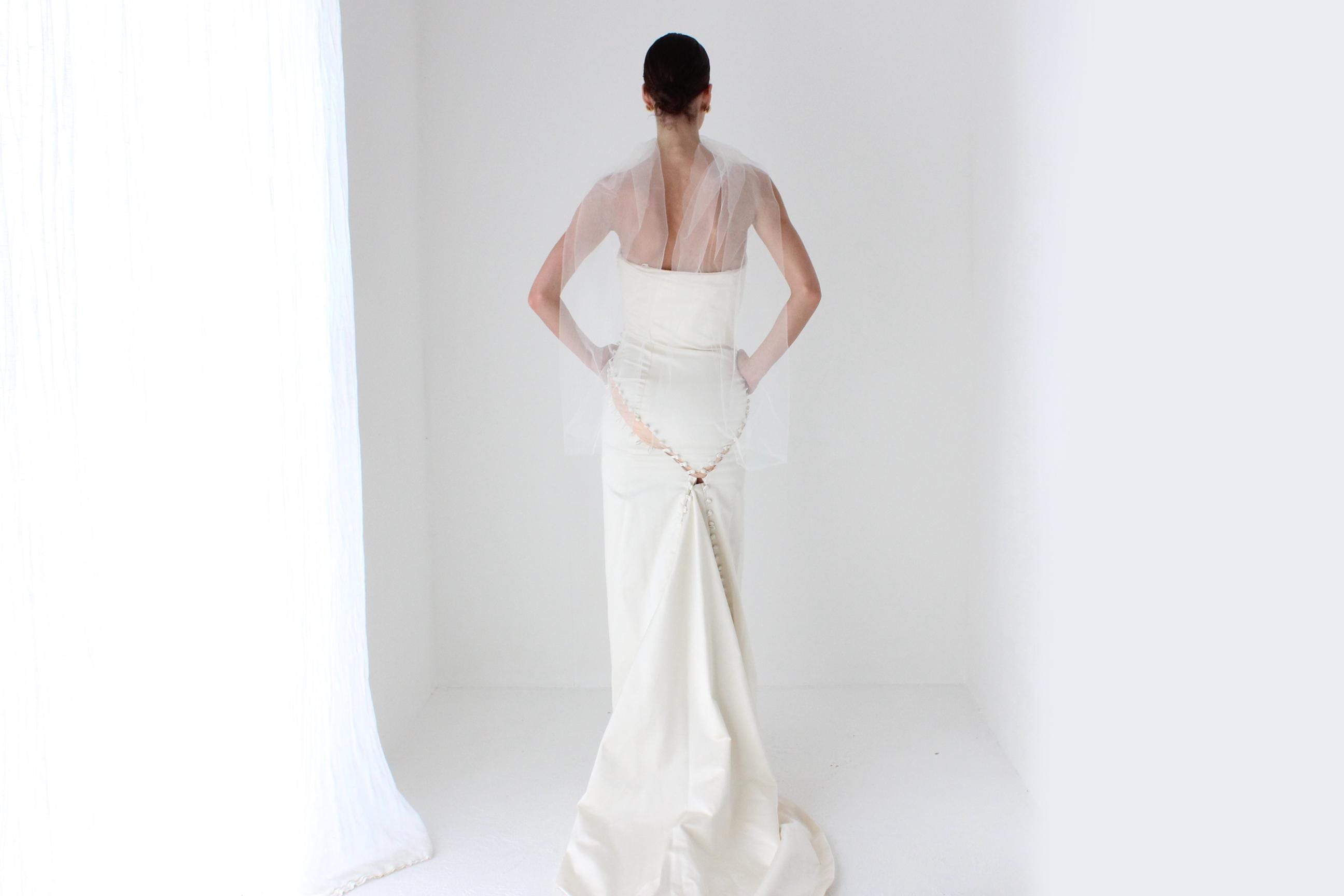 2011 Douglas Hannant Silk Satin Deconstructed Mermaid Gown
