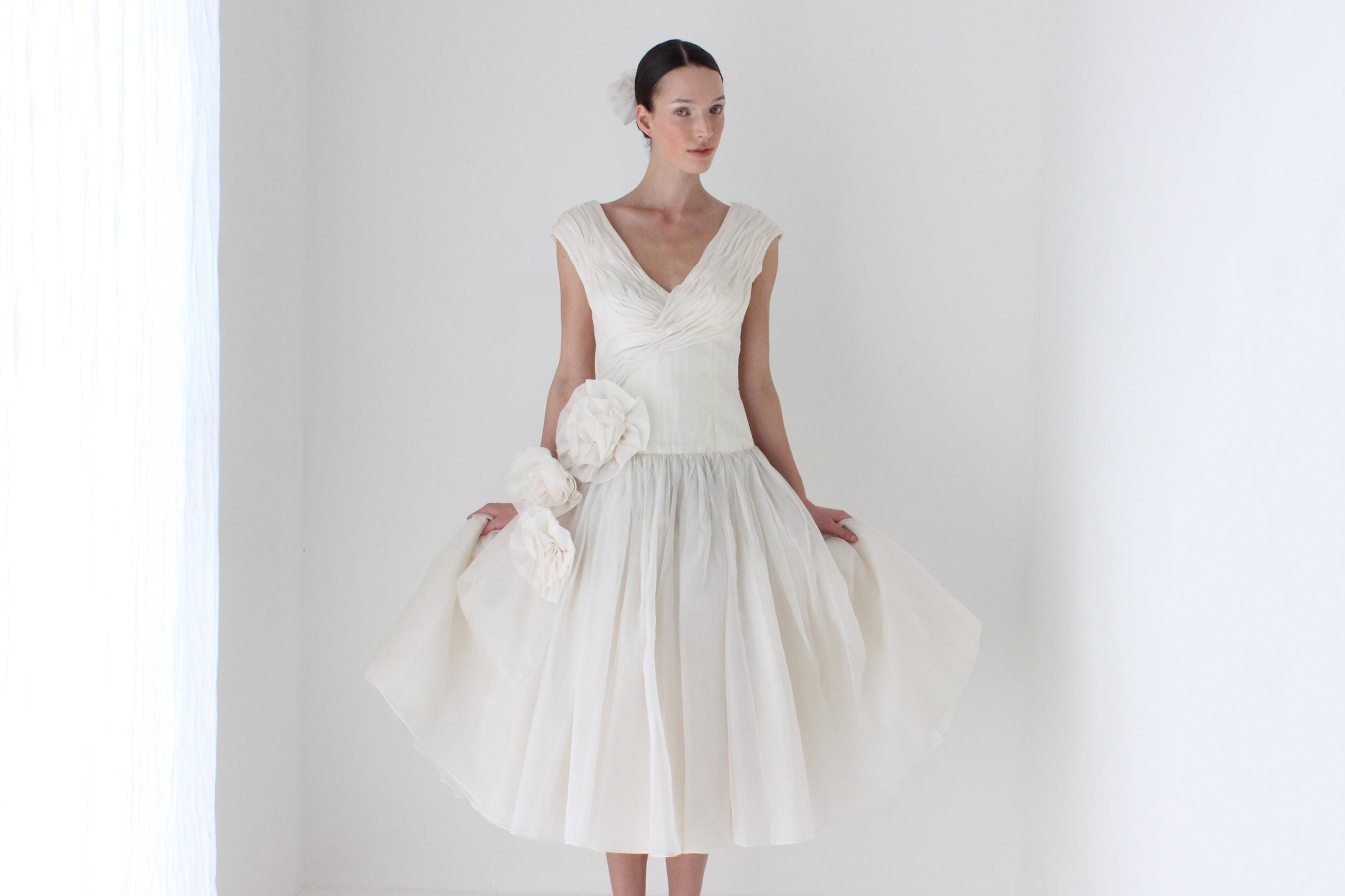 1989 Custom Made Silk Organza Sculptural Puff Dress