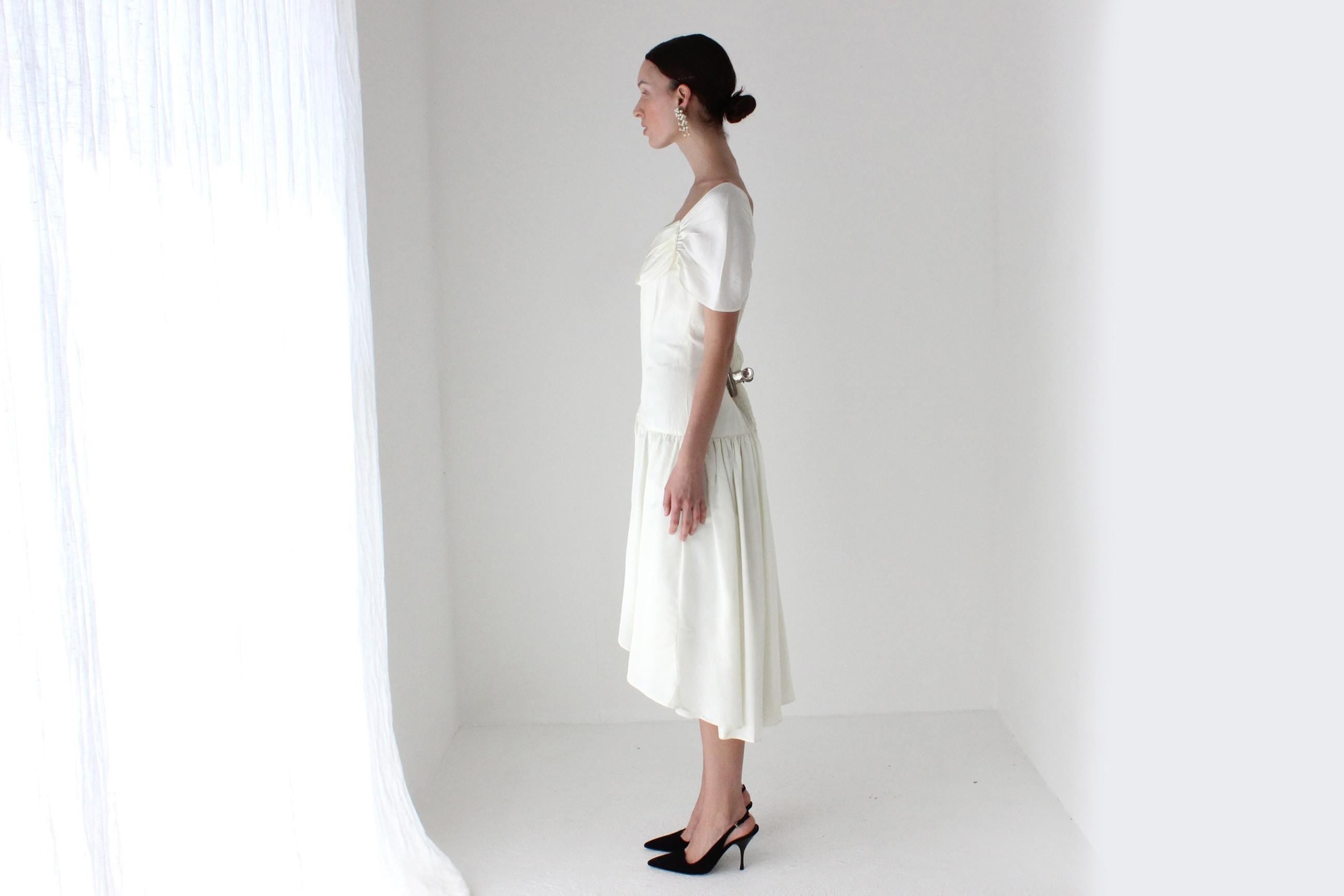 80s French Vintage Taffeta Drop Waist Party Dress