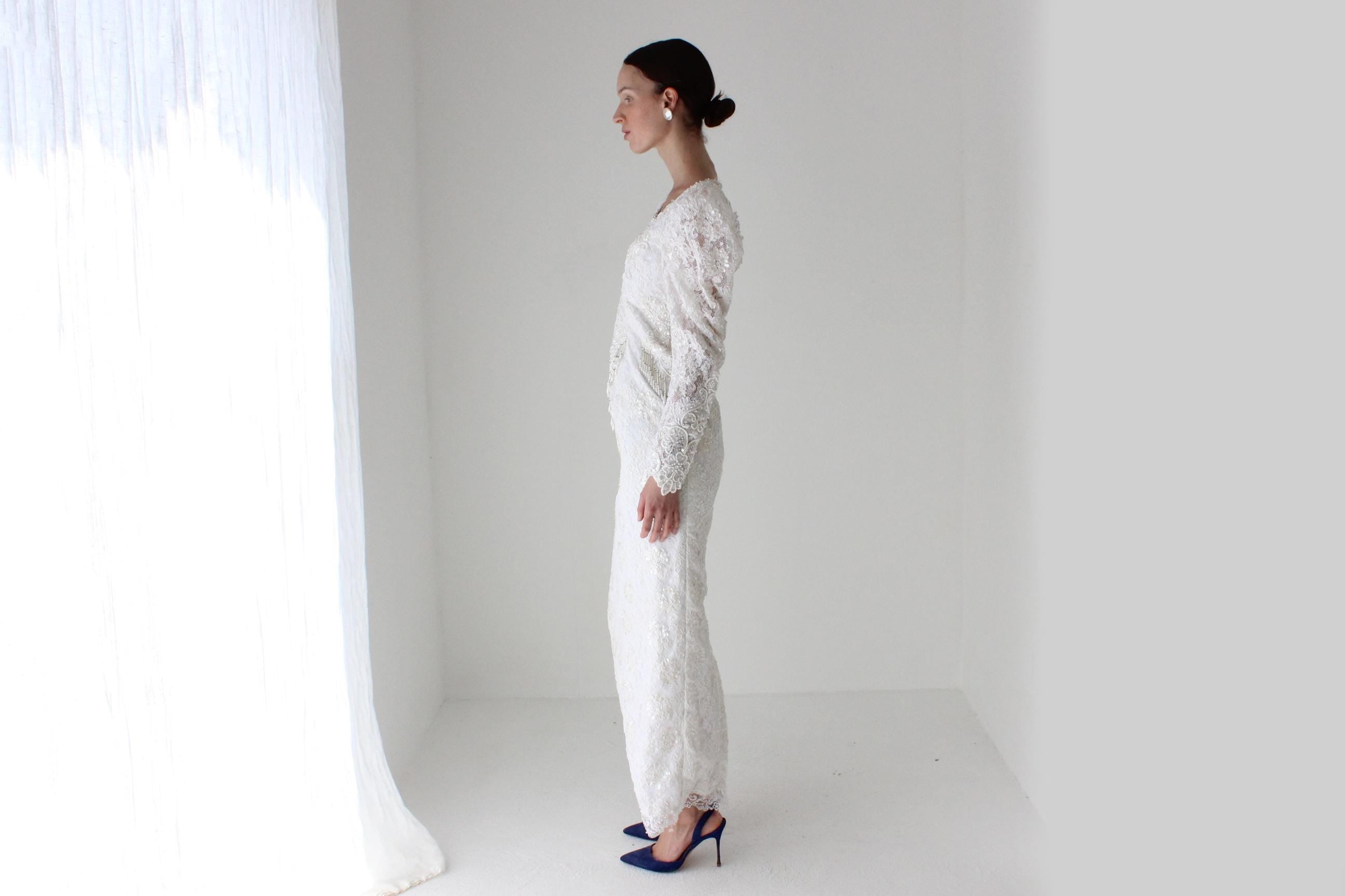 Fab 1980s Vegas Wedding Lace Puff Shoulder Dress