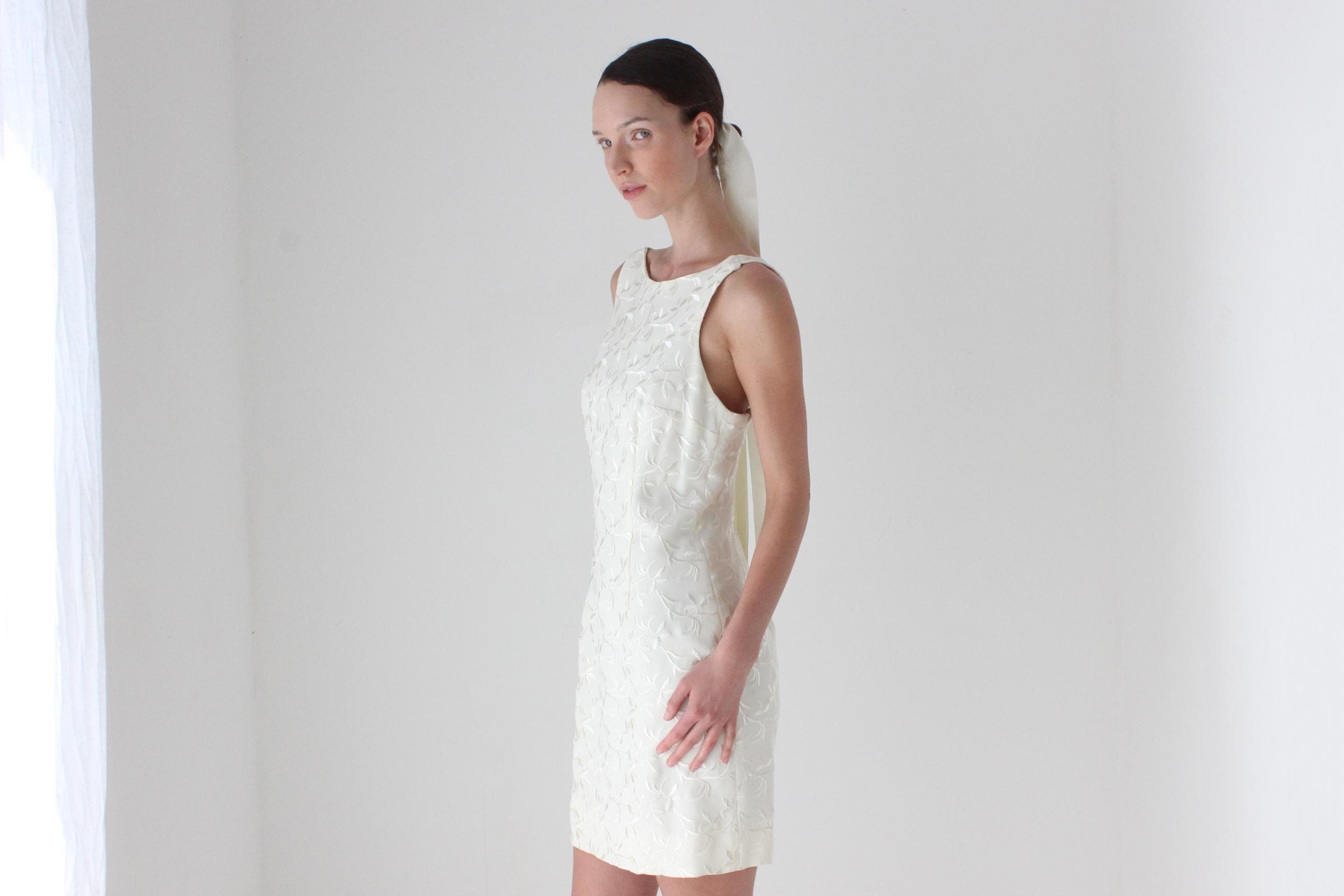 90s Nicole Miller Embroidered Boat Neck Dress