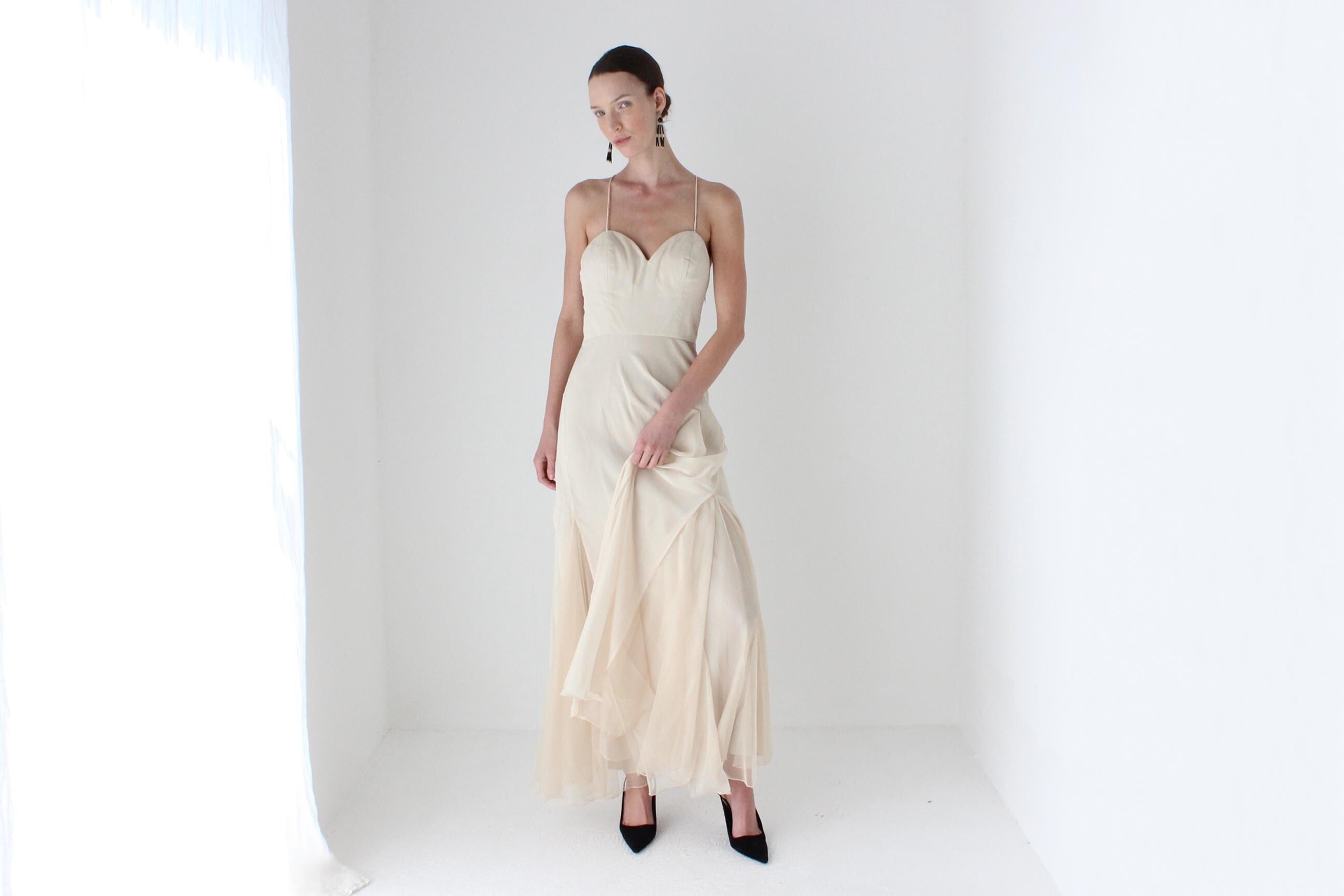 2000s Diane Freis Sexy Backless Chiffon Gown