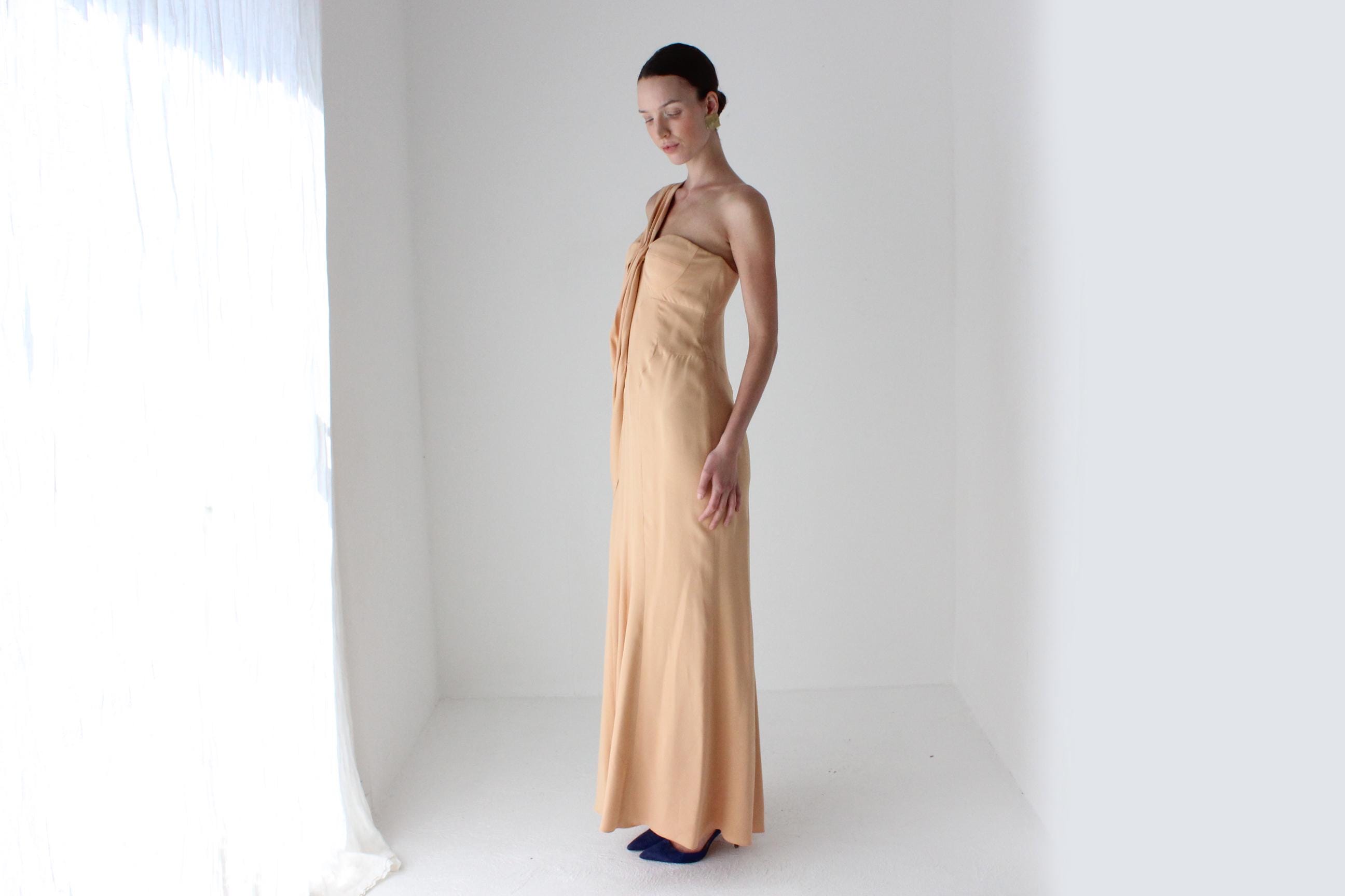 2000s J Mendel Paris Asymmetric Draped Silk Hourglass Gown