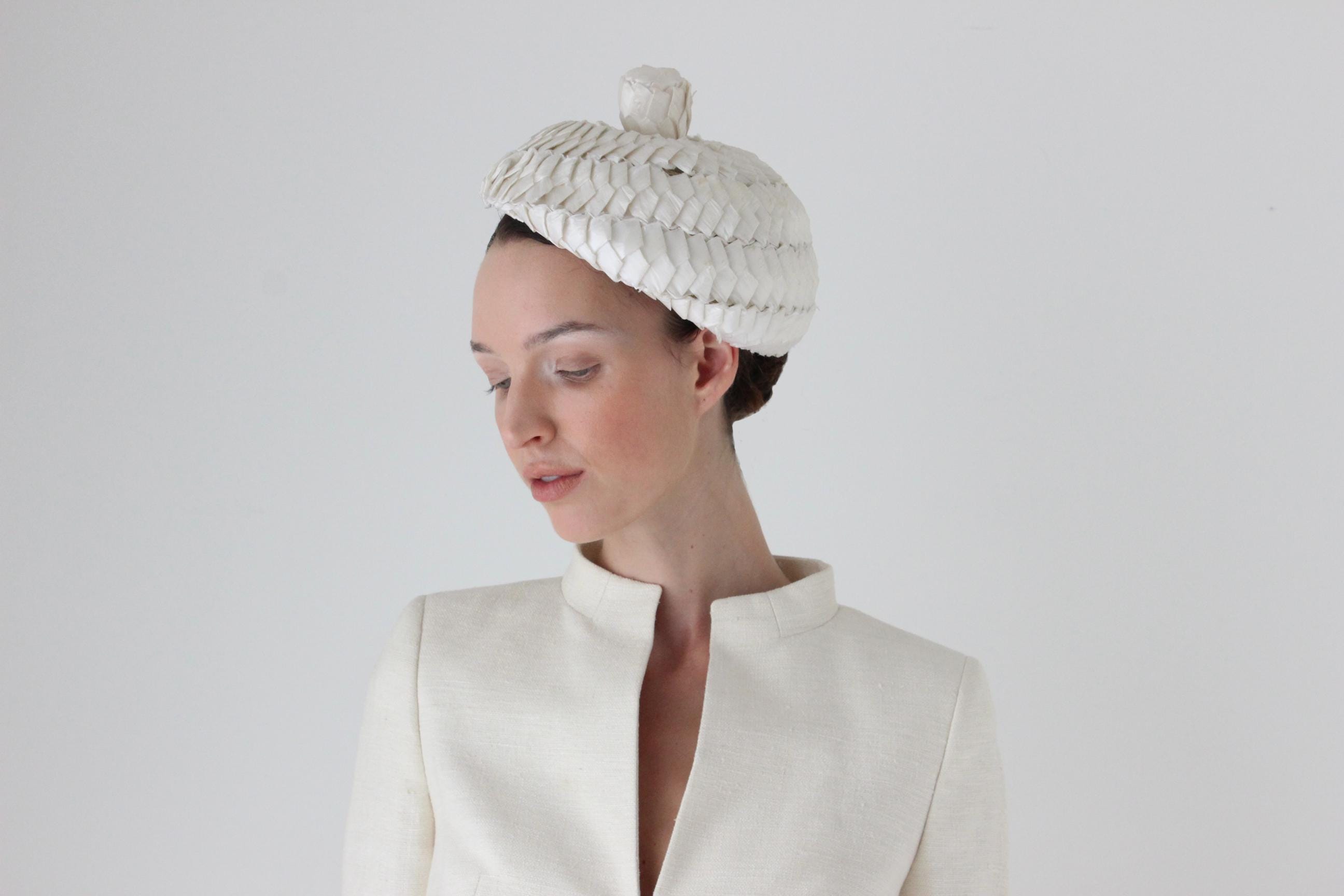 60s Woven Raffia 'Beret' Hat