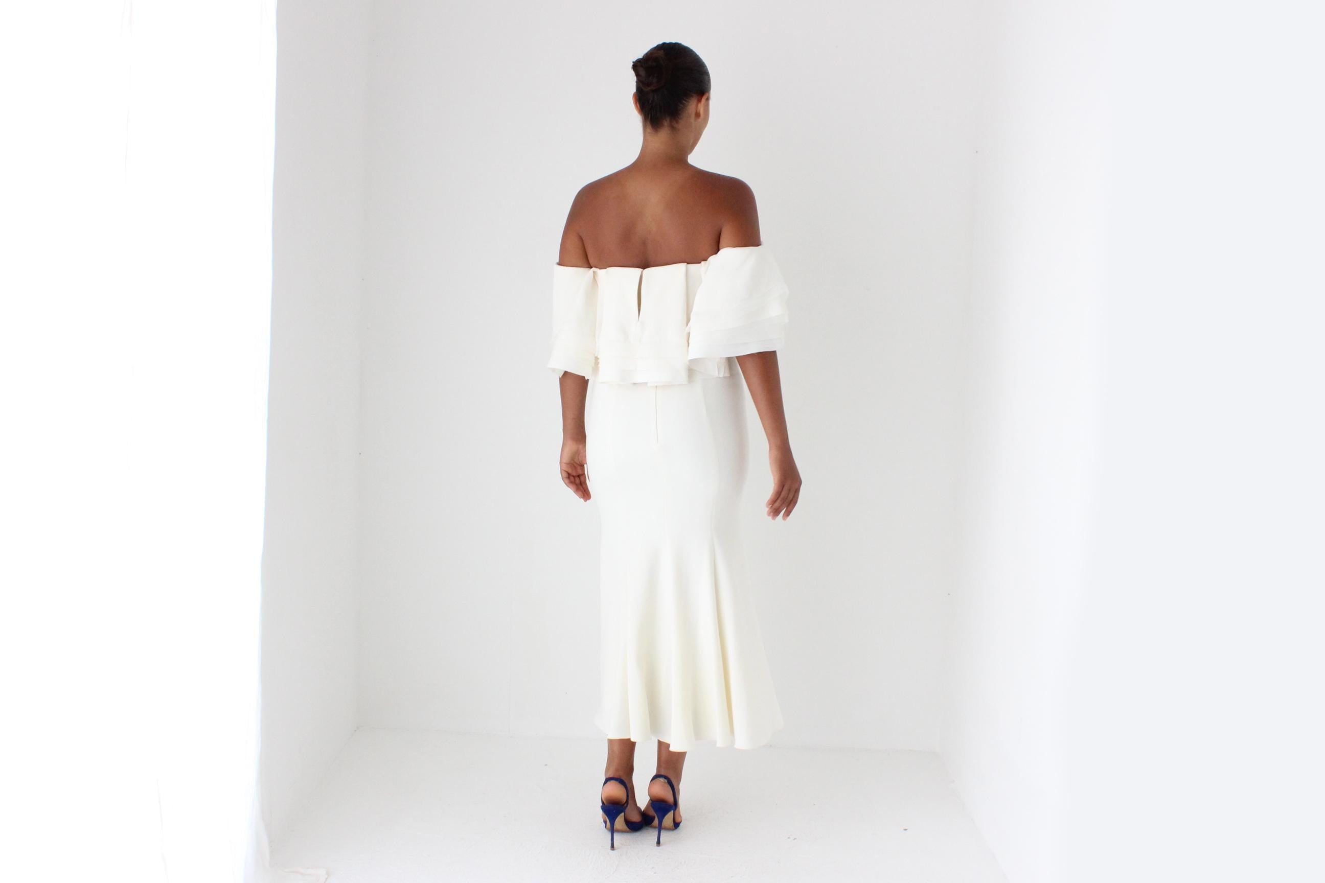2000s Zac Posen for The White One Voluminous Off Shoulder Wedding Dress