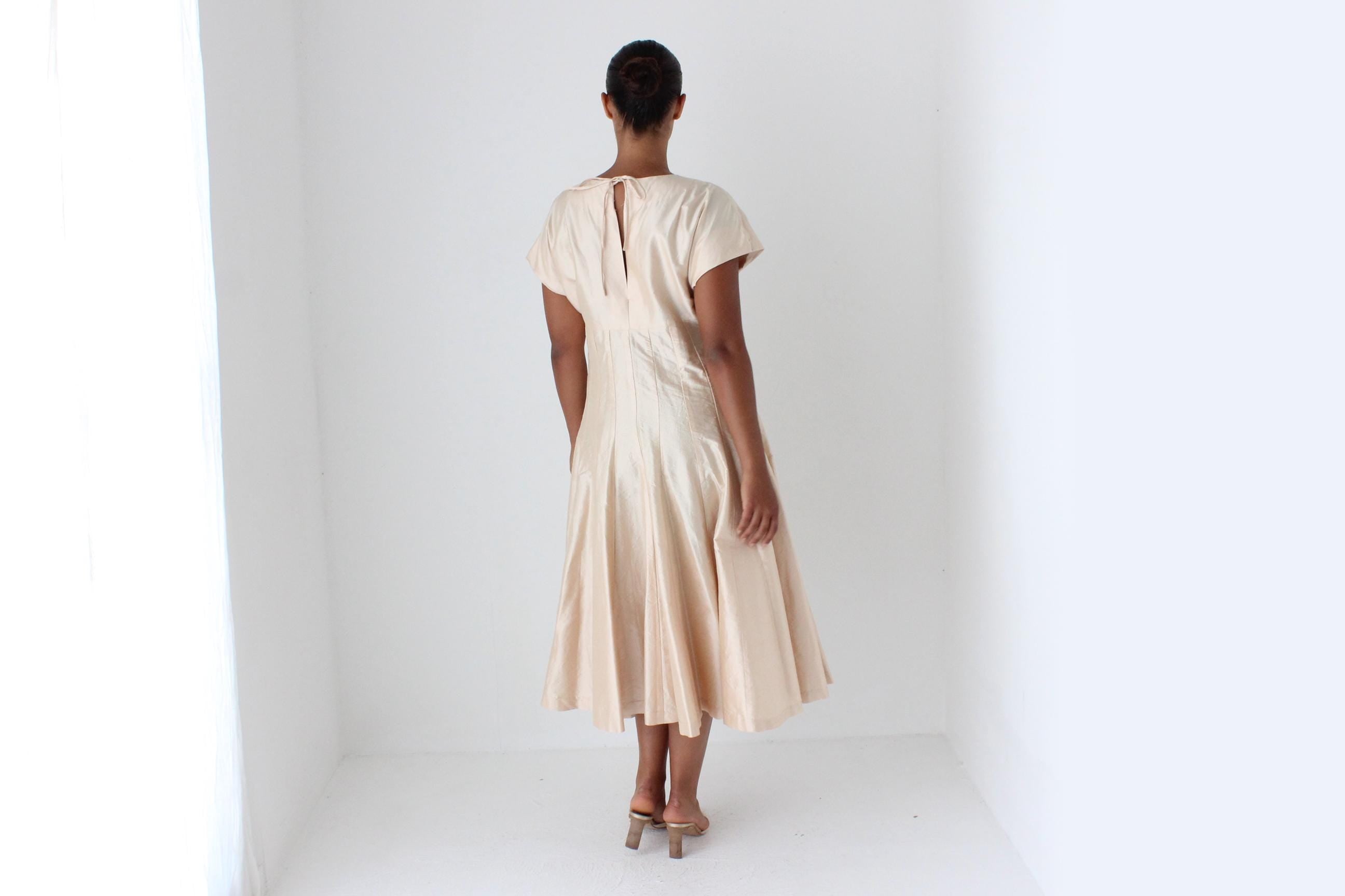 80s Raw Silk Rosewater Taffeta Cocktail Dress