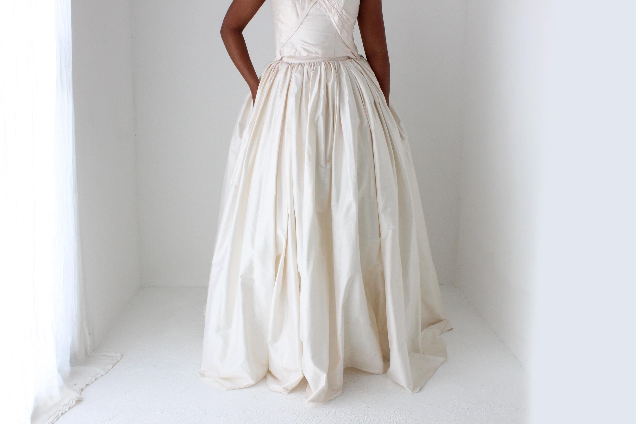 1990s Raw Silk Dupion Two Piece Top & Full Skirt Set