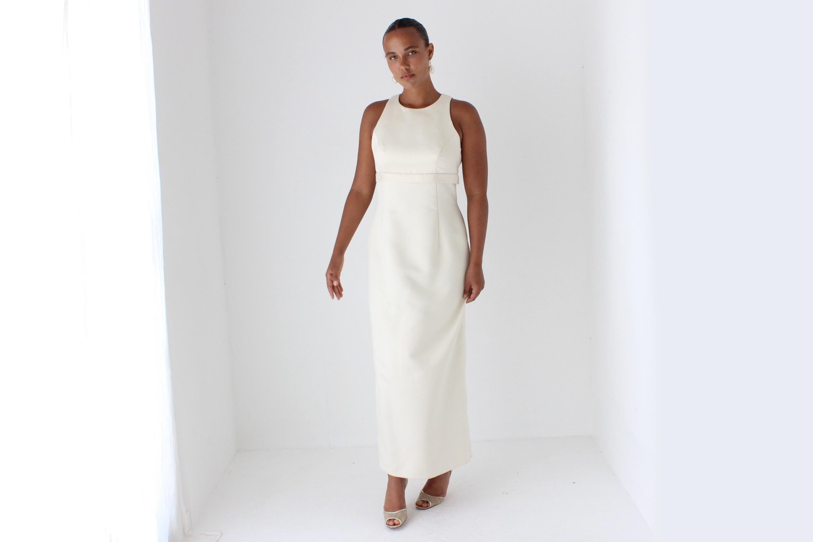 1990s Cream Satin Column Gown