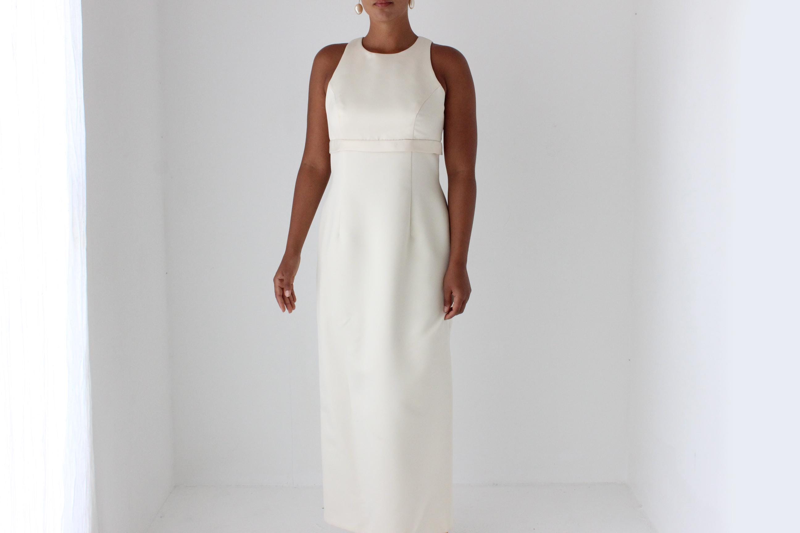 1990s Cream Satin Column Gown