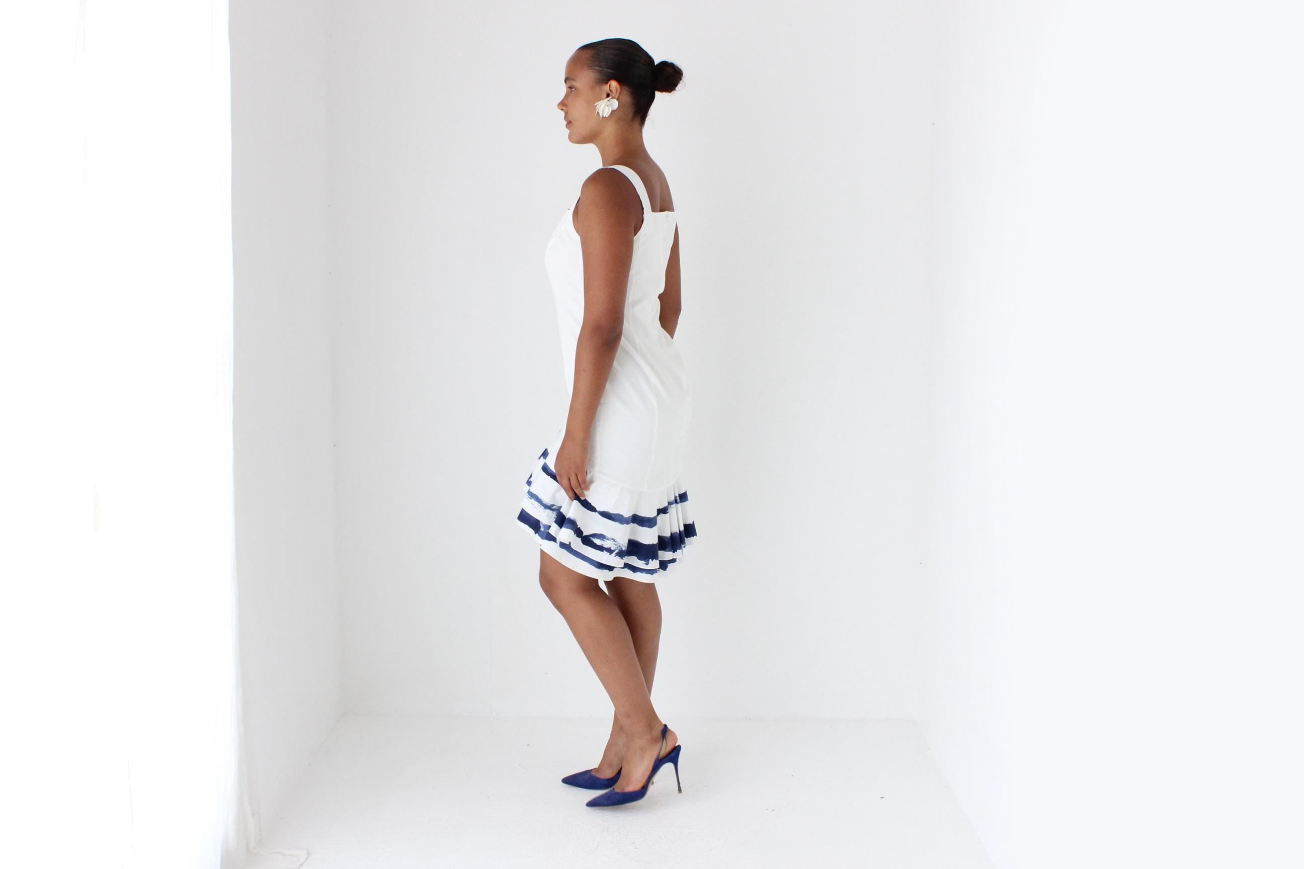 2000s Moschino Painterly Coastal Blue Stripe Mini