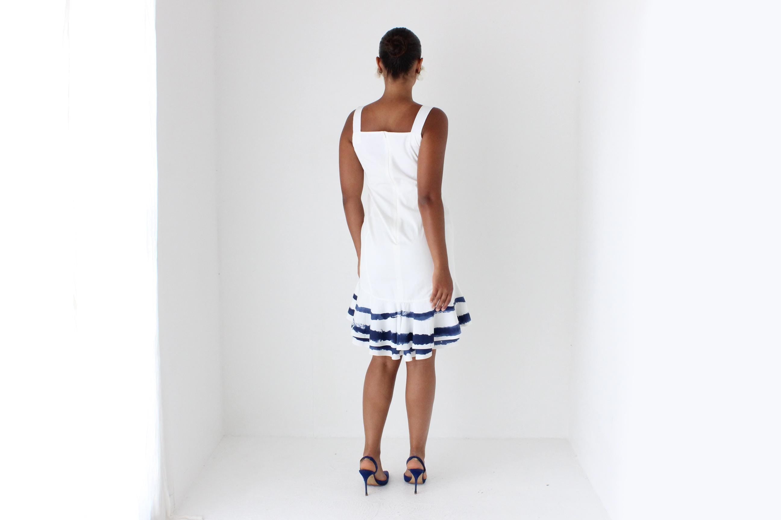 2000s Moschino Painterly Coastal Blue Stripe Mini