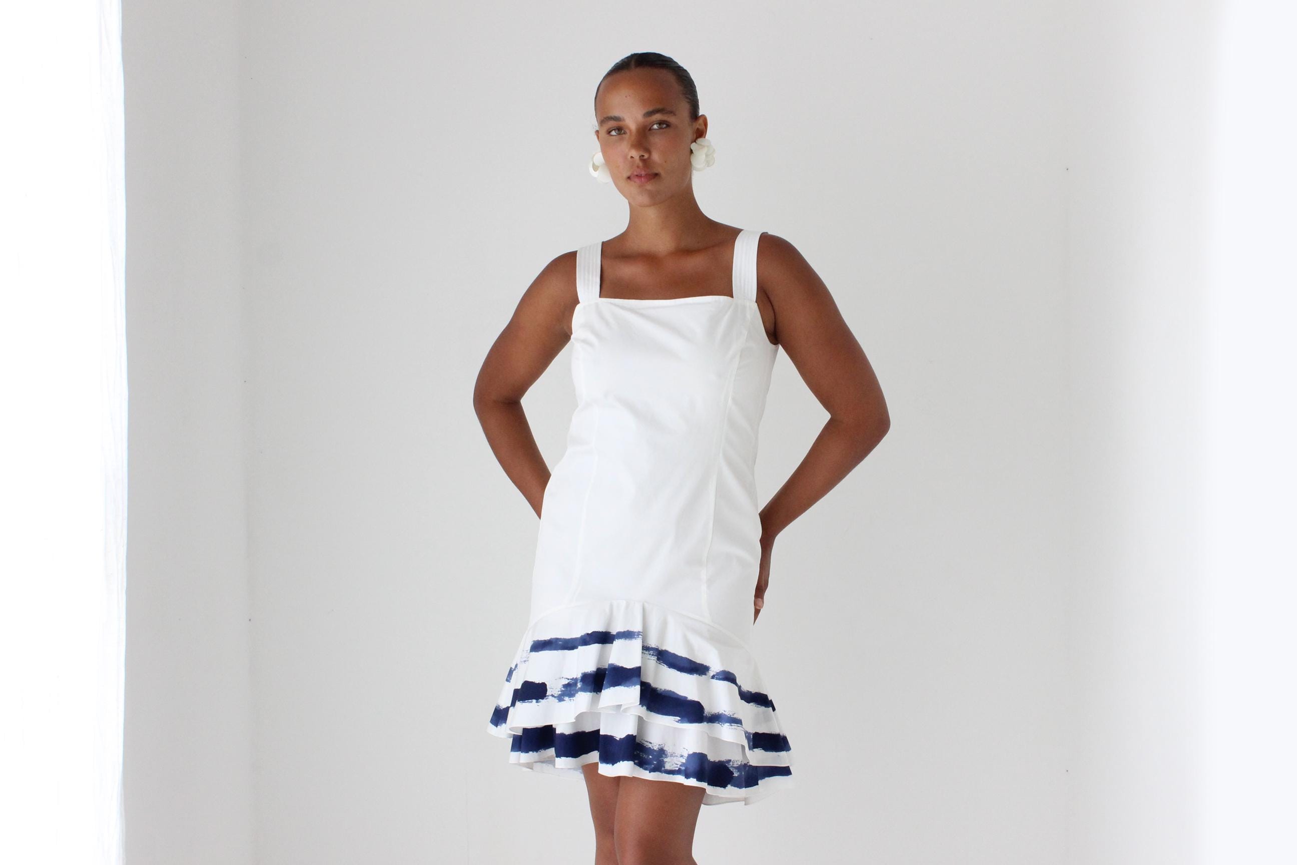 2000s Moschino Painterly Coastal Blue Stripe Mini