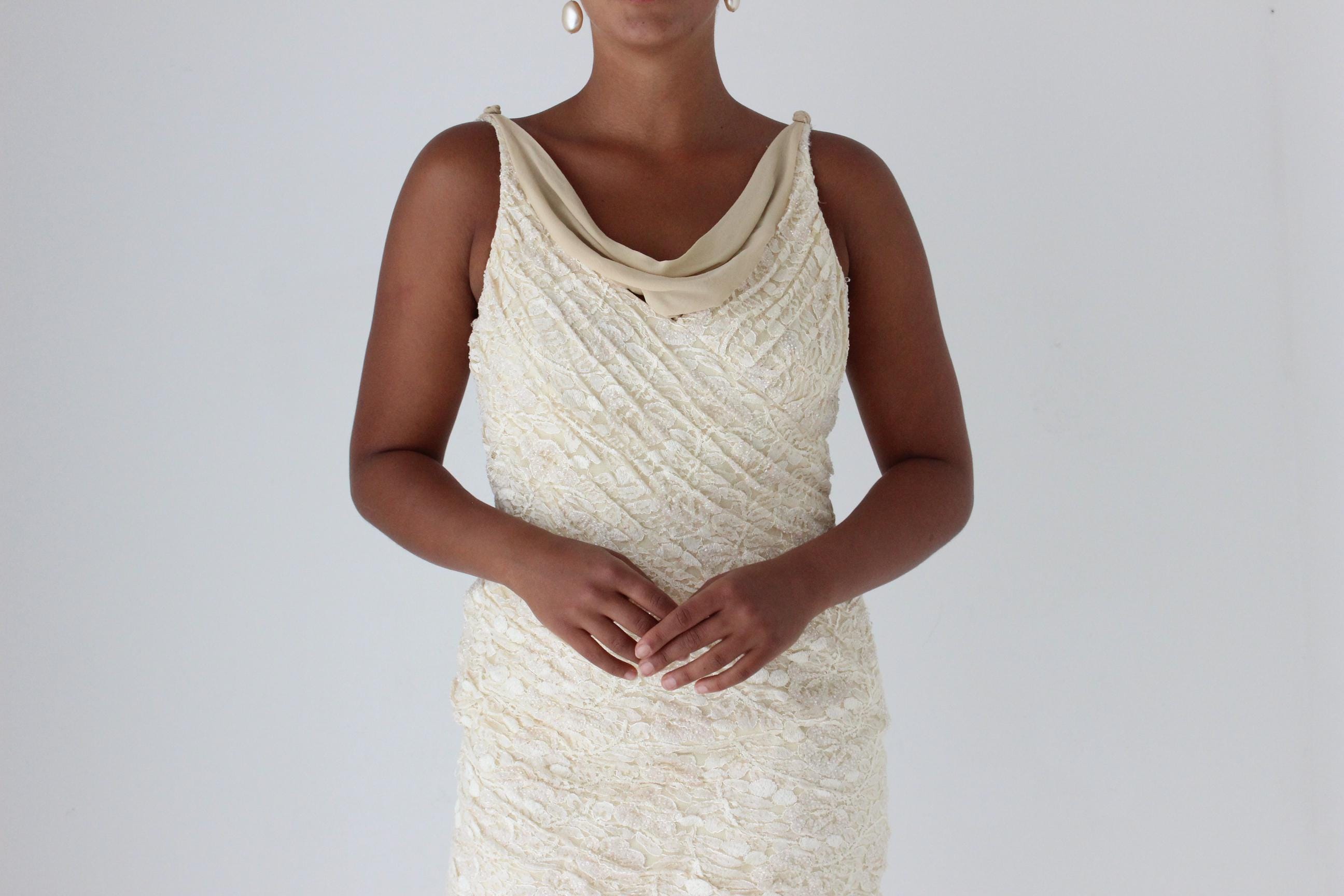 Y2K Buttercream Lace Cocktail Dress