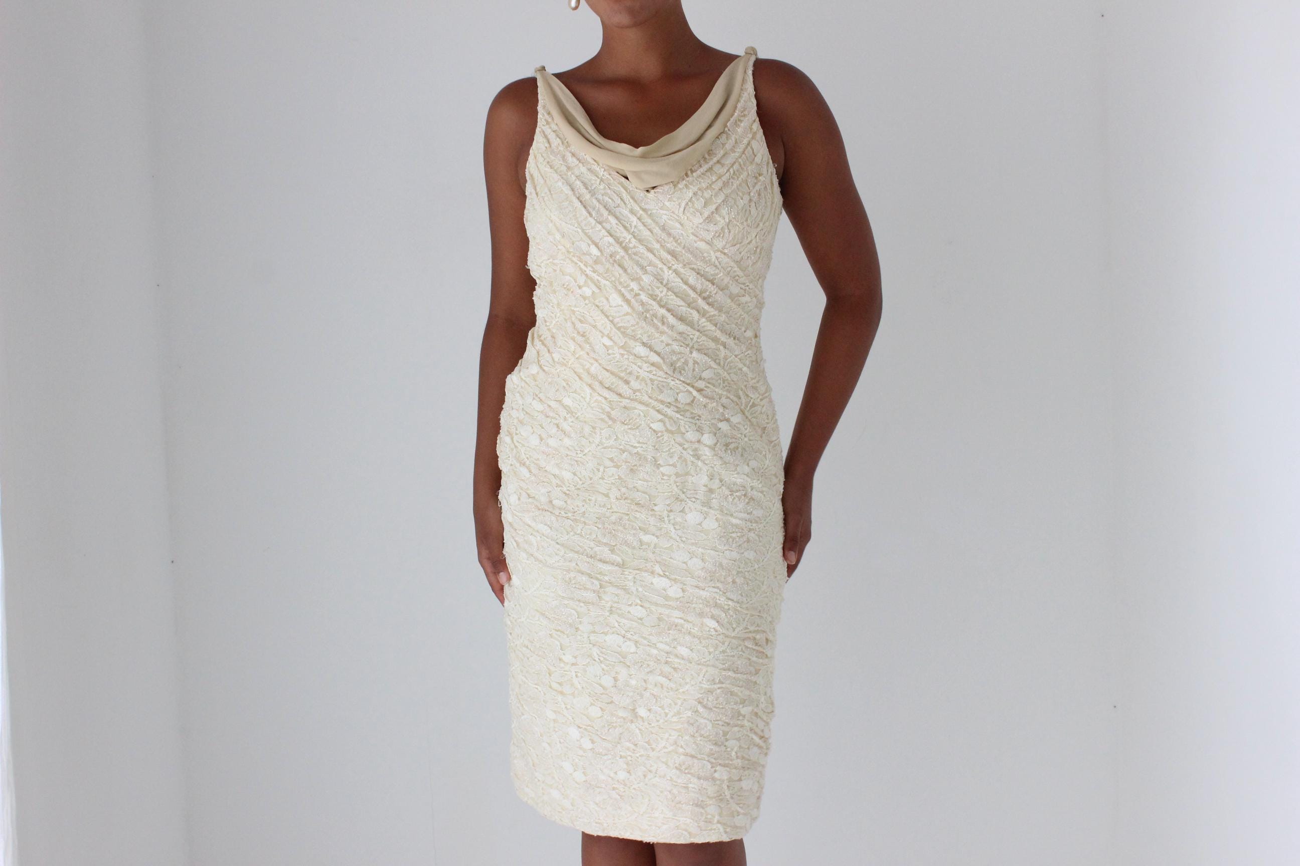 Y2K Buttercream Lace Cocktail Dress