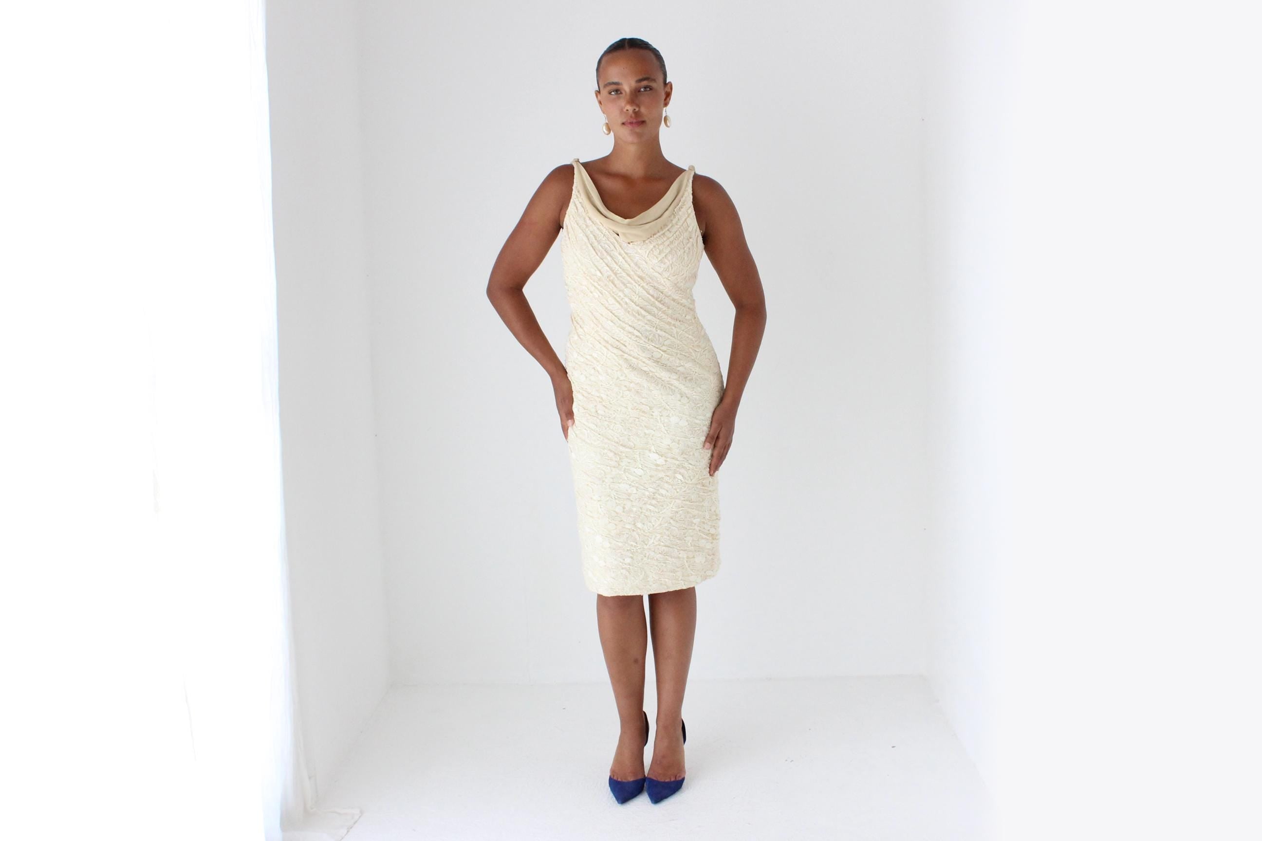 Y2K Buttercream Lace Cocktail Dress