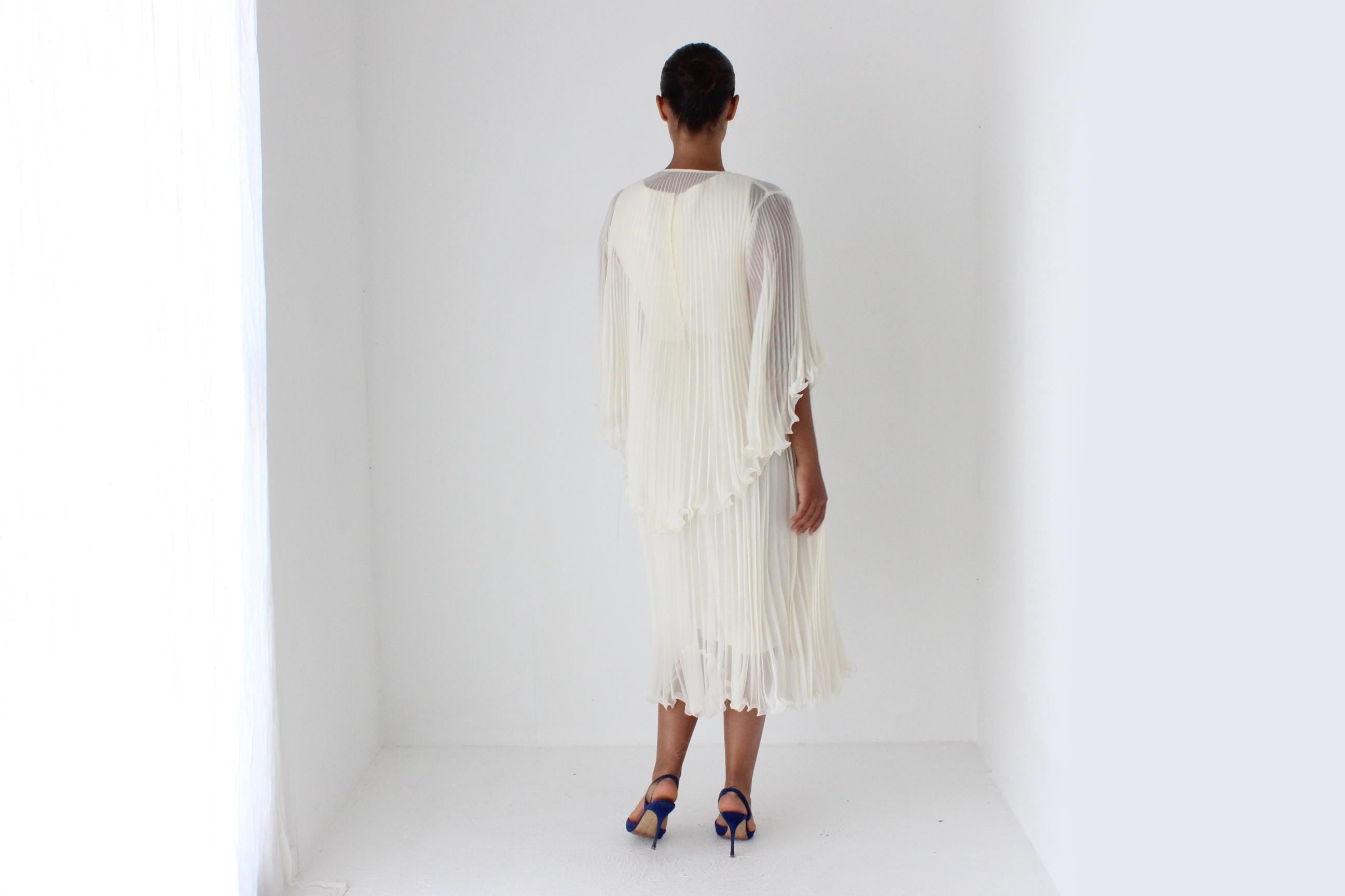 Dreamy 1960s Empire Waist Pleated Dress & Capelet Set