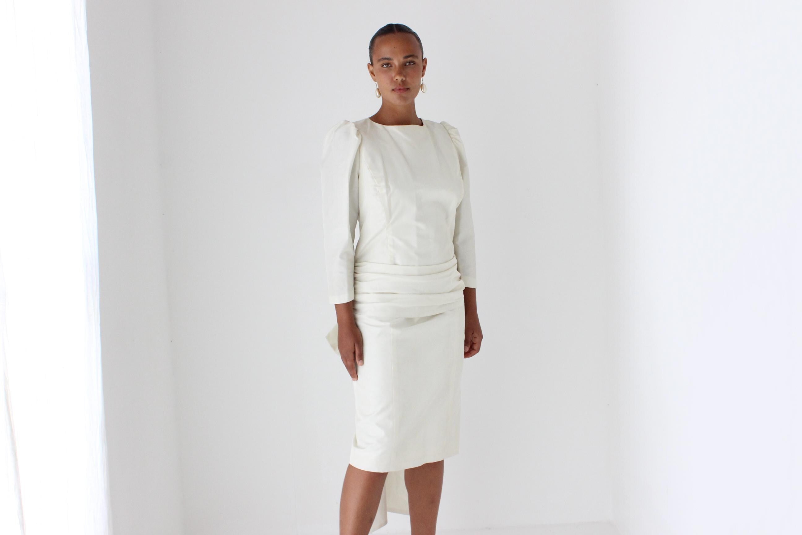 80s Long Sleeve Cocktail Dress w/ Big Bow