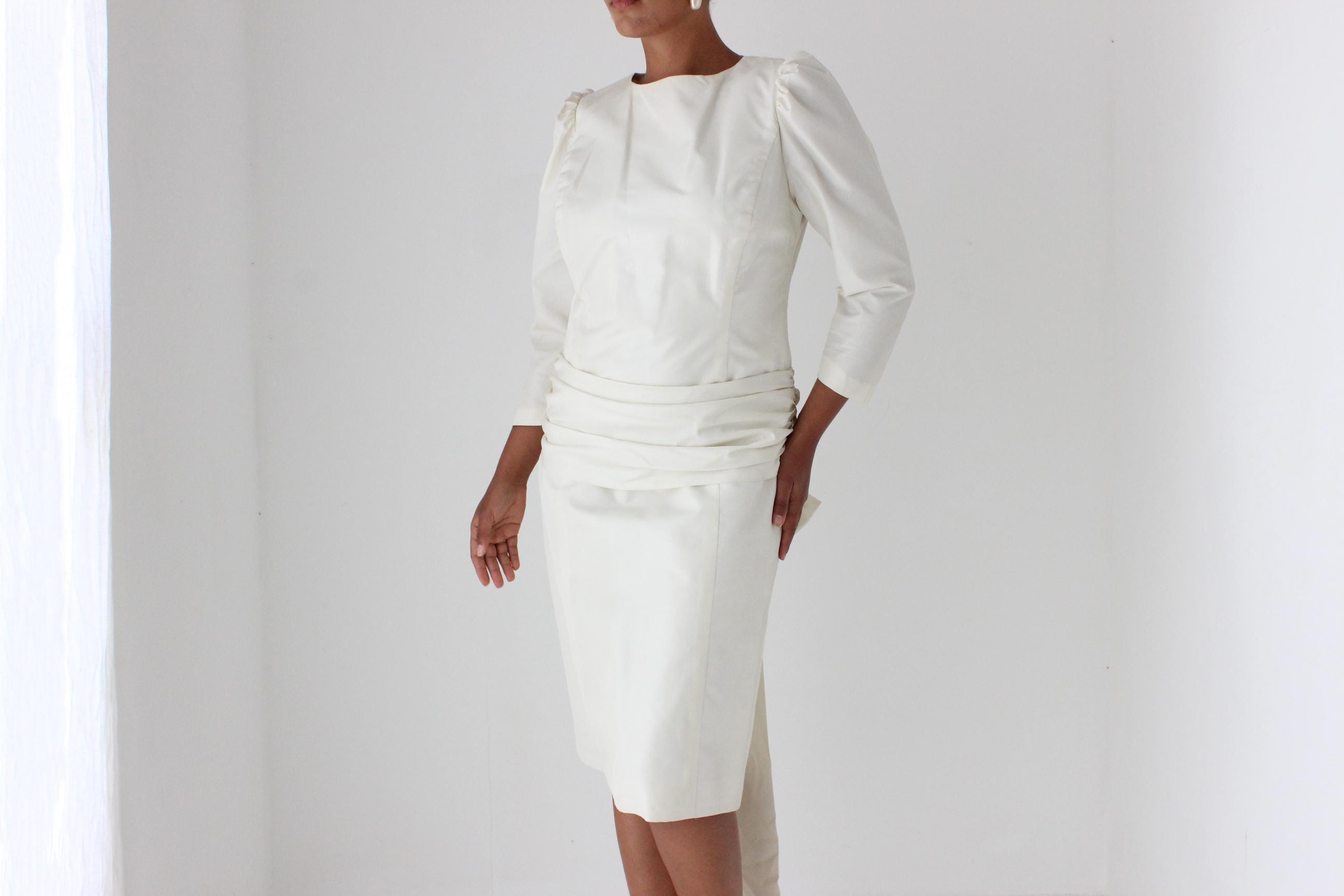 80s Long Sleeve Cocktail Dress w/ Big Bow