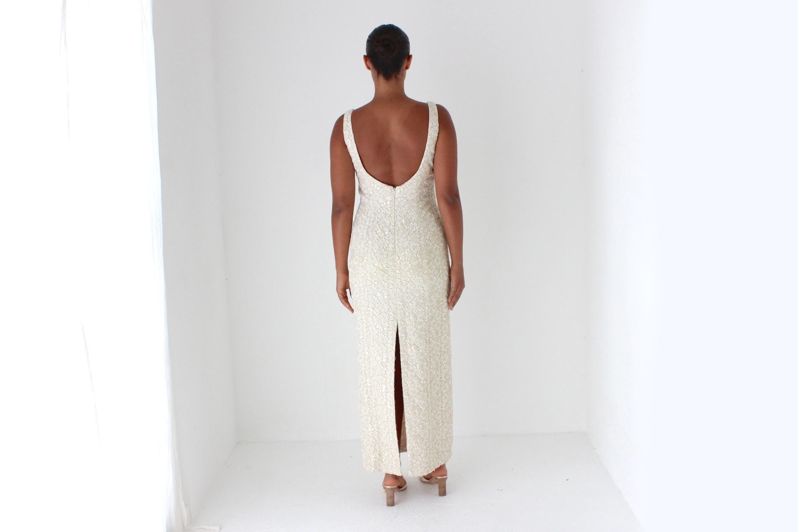 90s Carmen Marc Valvo Pastel Beaded Cocktail Gown w/ Matching Jacket