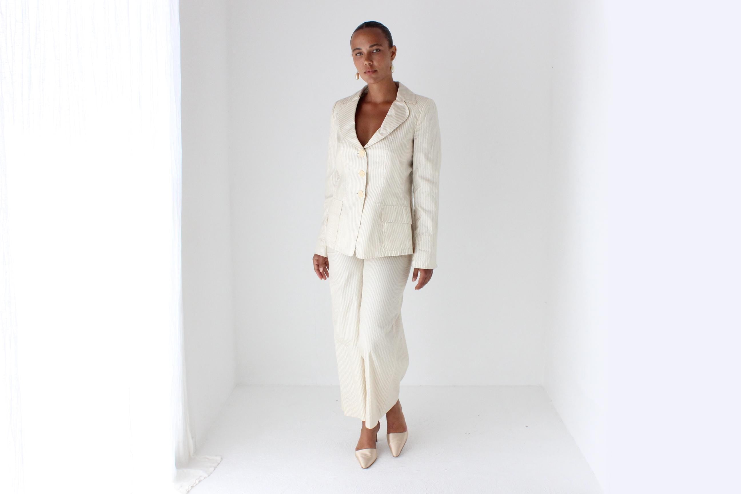 2000s Armani Seersucker Silk Pant Suit