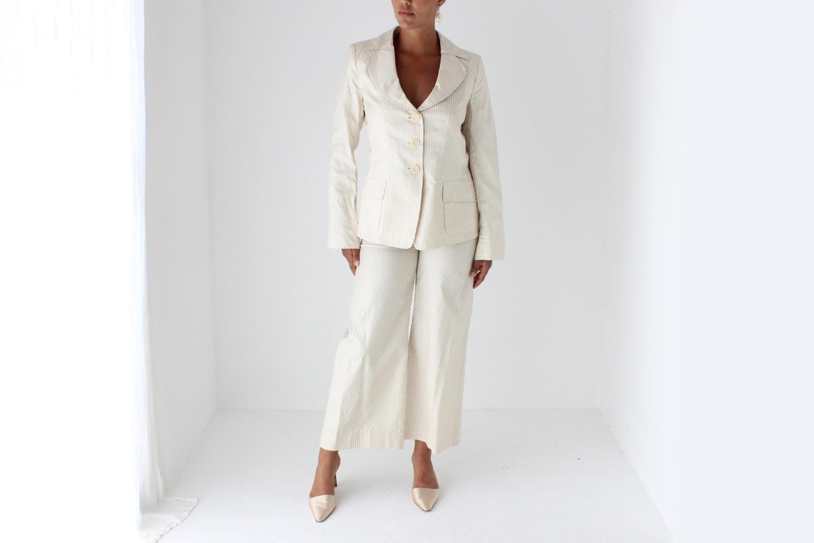 2000s Armani Seersucker Silk Pant Suit