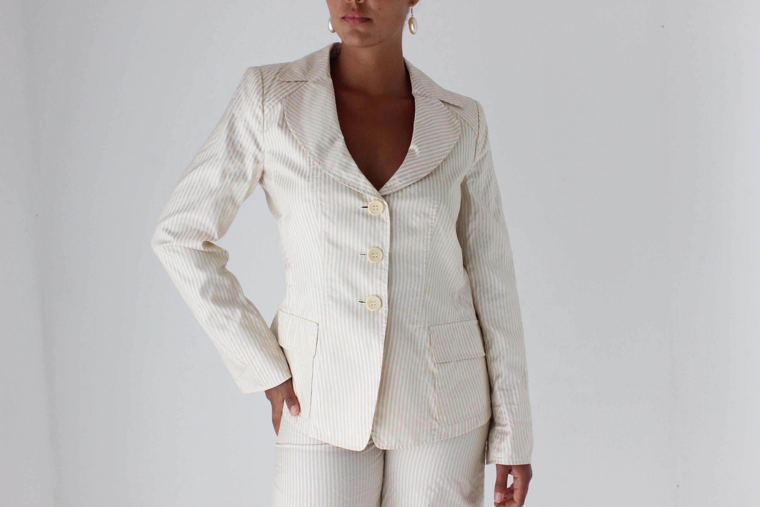 2000s Armani Seersucker Silk Pant Suit