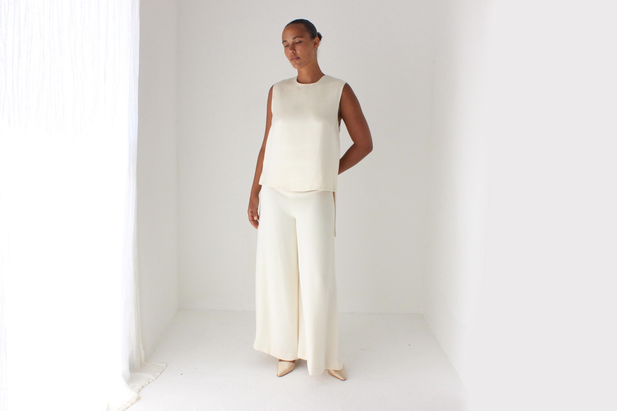 Wide Leg Silk Bridal Couture Pants by Reem Arca
