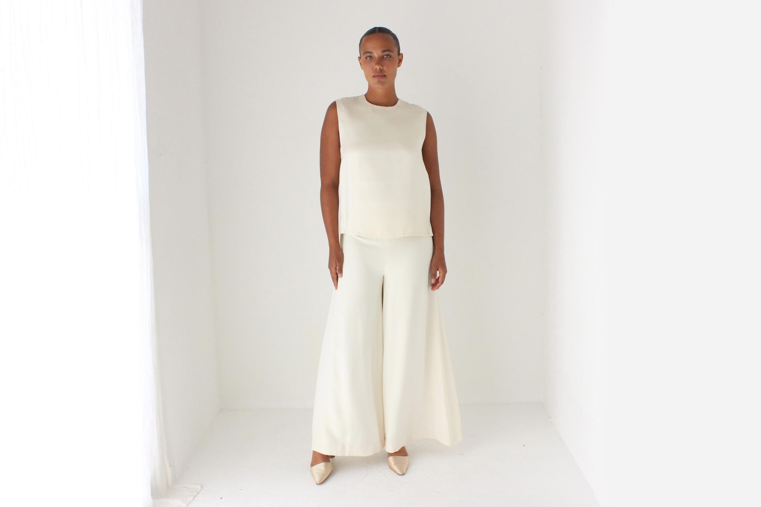 Wide Leg Silk Bridal Couture Pants by Reem Arca